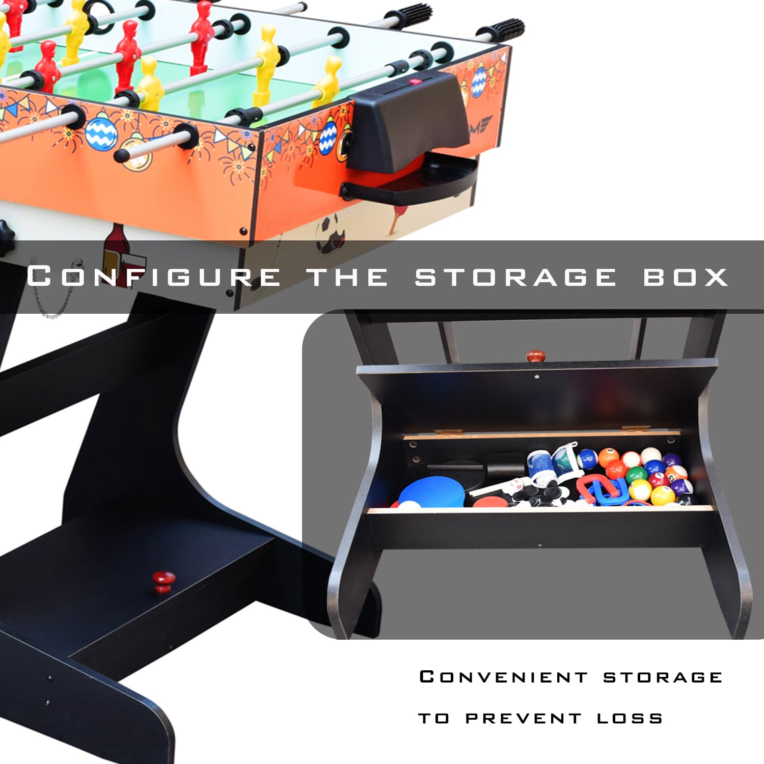 OYE 4FT 8 in 1 Zusammenklappbar multifunkniertes Tischspiel - Tischfußball(Tischkiker)/Tischtennis/Air Hockey/Billard-Tisch, MDF