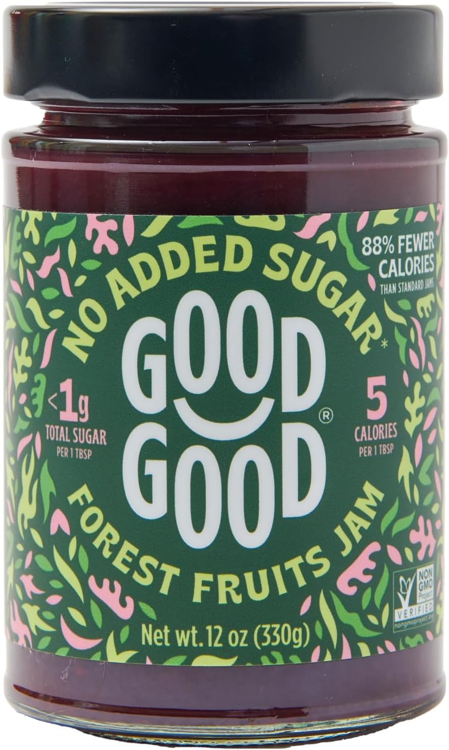 GOOD GOOD No Added Sugar Forest Fruit Jam - Keto Friendly Jelly - Low Carb, Low-Calorie and Vegan - Diabetic Friendly - 12oz / 330g (Pack of 1)