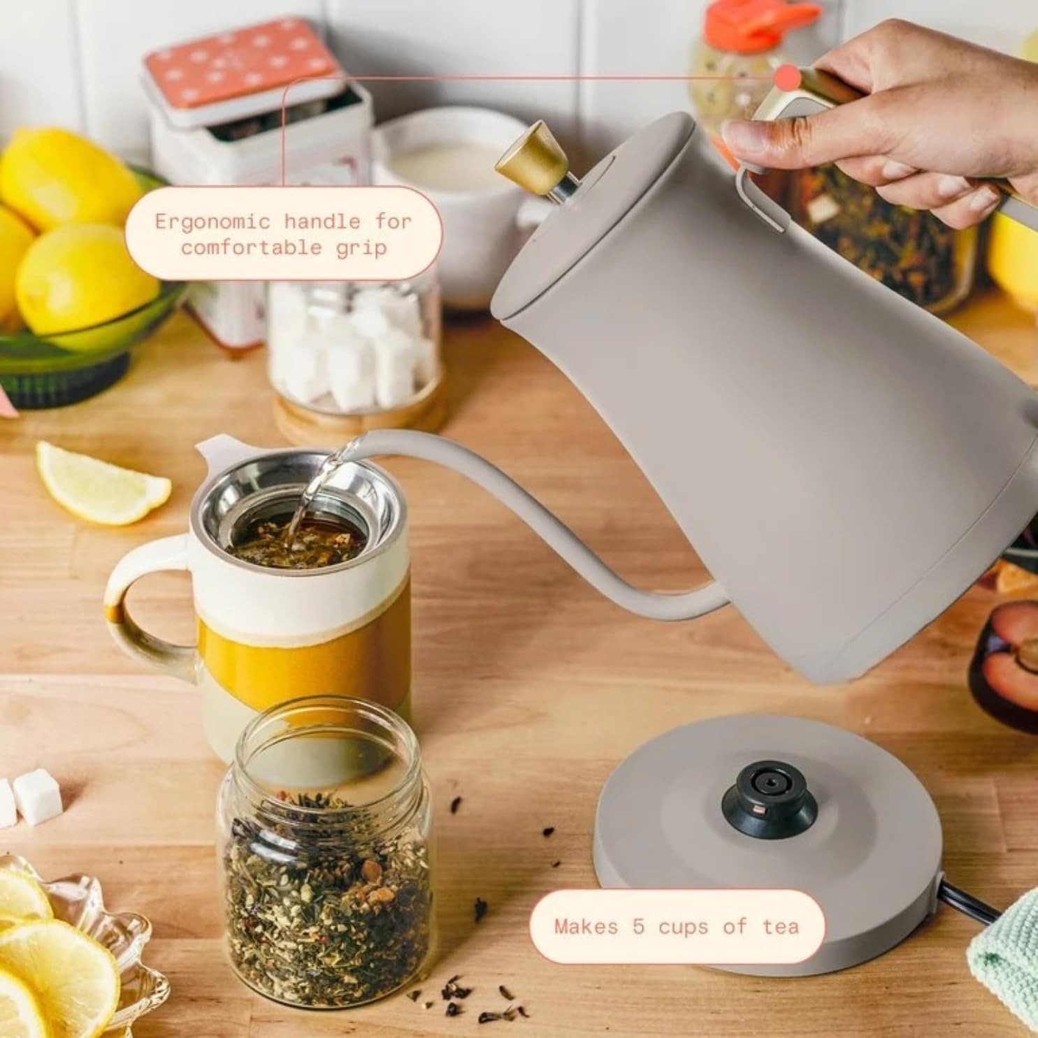 1L Electric Gooseneck Kettle 1200W Fast Boiling, Pour Over Coffee & Tea Kettle, Stainless Steel, Precision Spout, Auto Shut-Off, Cordless Hot Water Boiler