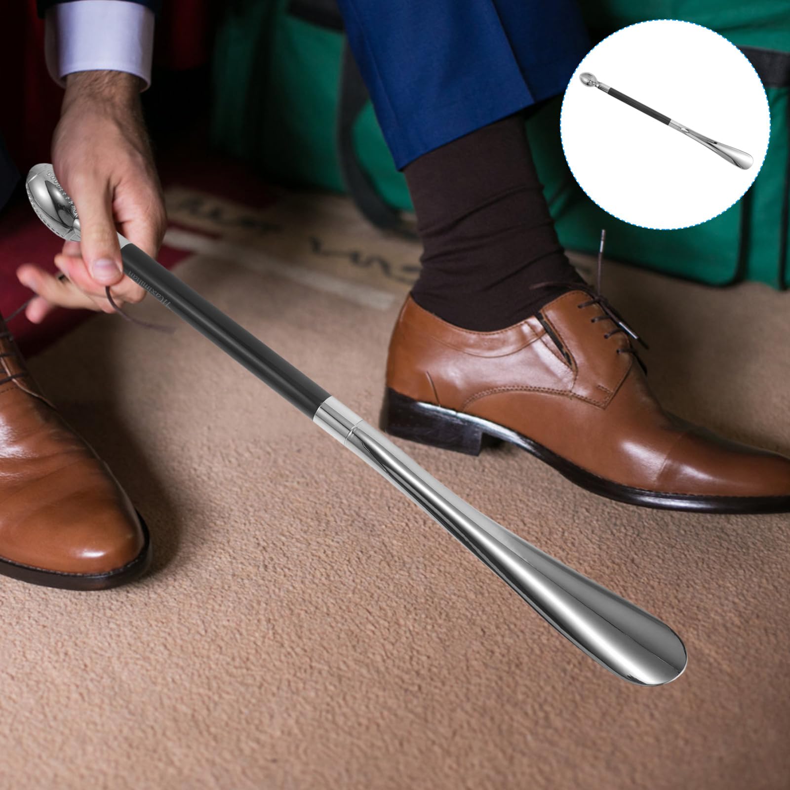 TEHAUX Calzador Ergonómico Largo de 53 Cm para Botas de Rugby, Calzador de Abs Resistente Plateado, Asistencia para Calzado en Casa, Hospital y Viaje, Adecuado para Personas Mayores