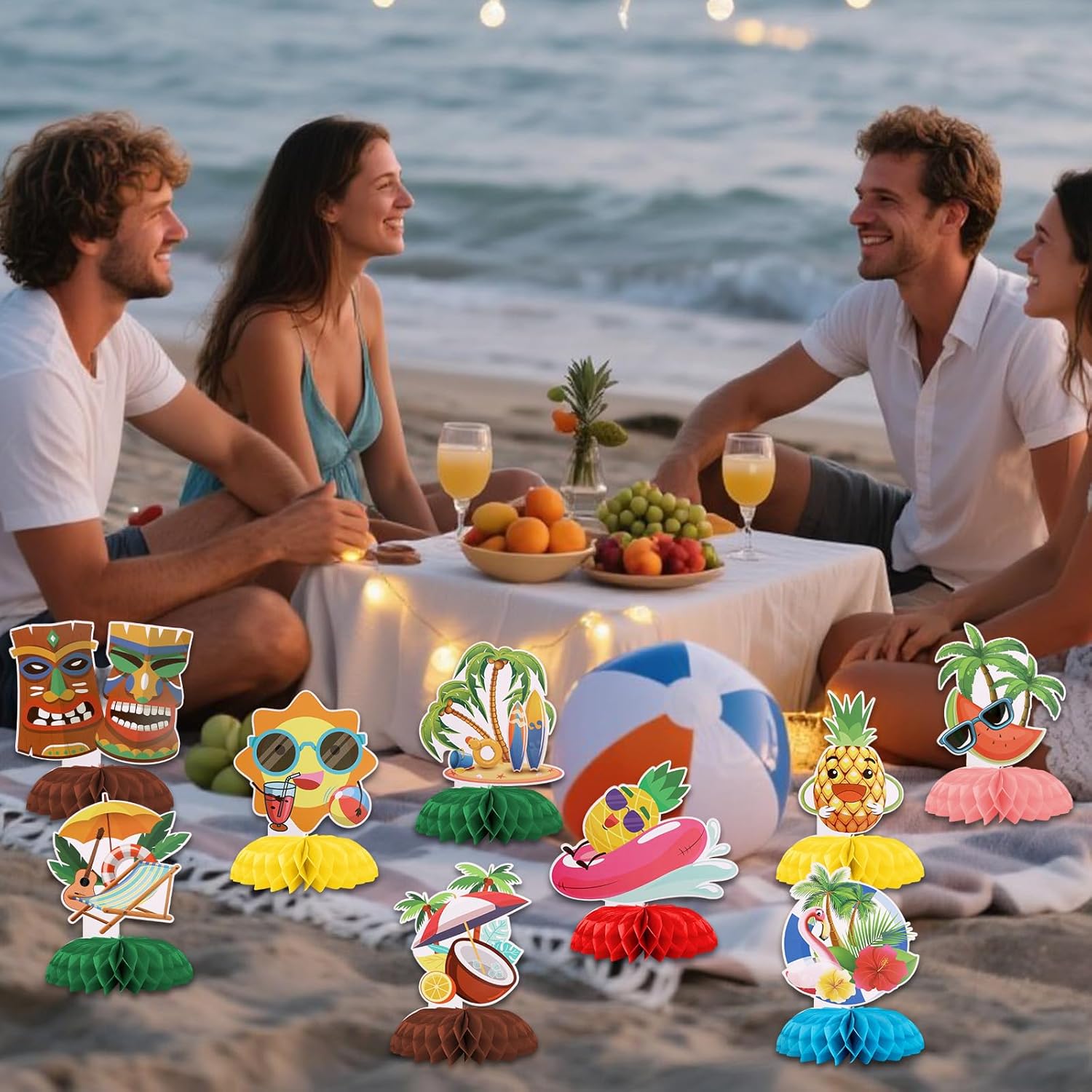 9pcs Hawaii Luau Honeycomb Centerpieces, Summer Party Decoration Aloha Tropical Table Decorations Cute Hawaiian Luau Aloha Tropical Table Toppers for Party Supplies