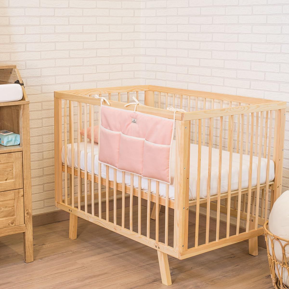 JYOKO KIDS Organizador de Bolsillos para Cuna, Almacenamiento Colgante de Algodón, Acolchado (Dusty Pink)