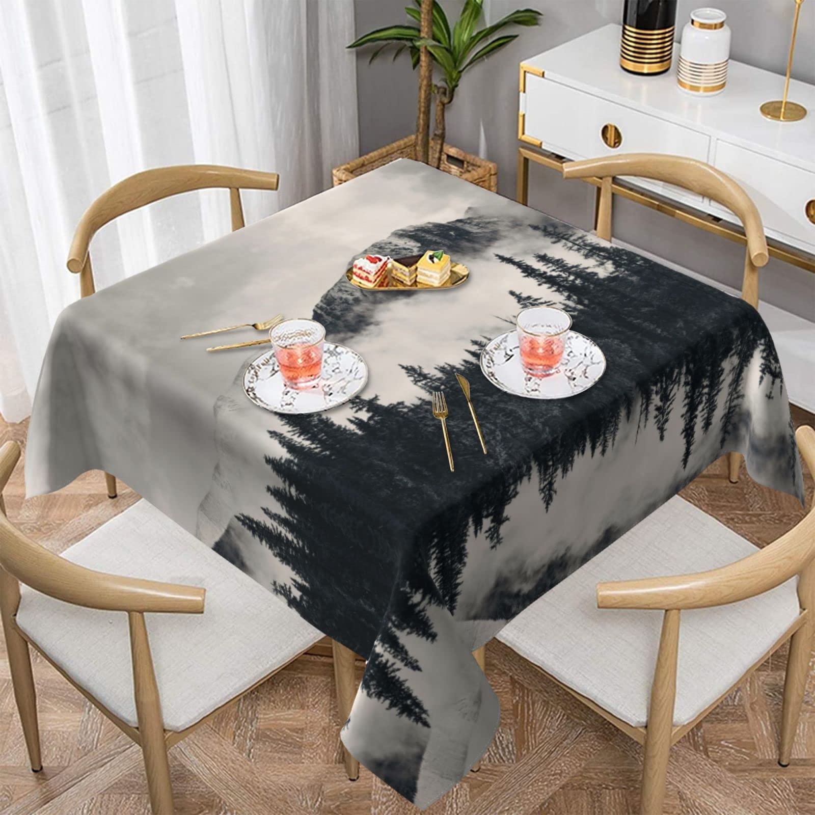 Lawenp Canadian Smokey Mountain Cliff Square Wrinkle-Free Table Cloth Cover Table Decorative for Wedding Dinning Party Banquet Tabletop