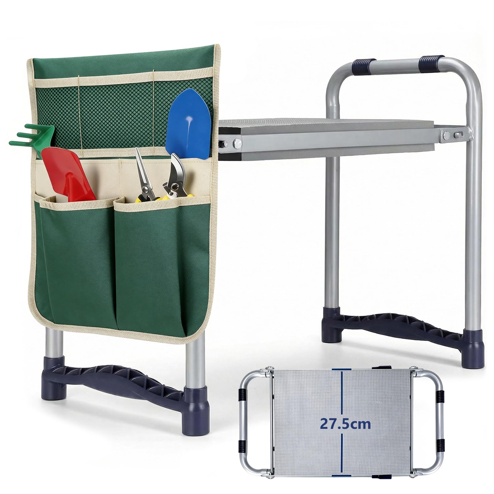 Rodillera de jardín, diseño antideslizante mejorado y cojín para rodillas de 27,5 cm, plegable y portátil, ayuda para jardinería (hasta 150 kg), 1 bolsa, HBT 52 x 28 x 45 cm, color verde