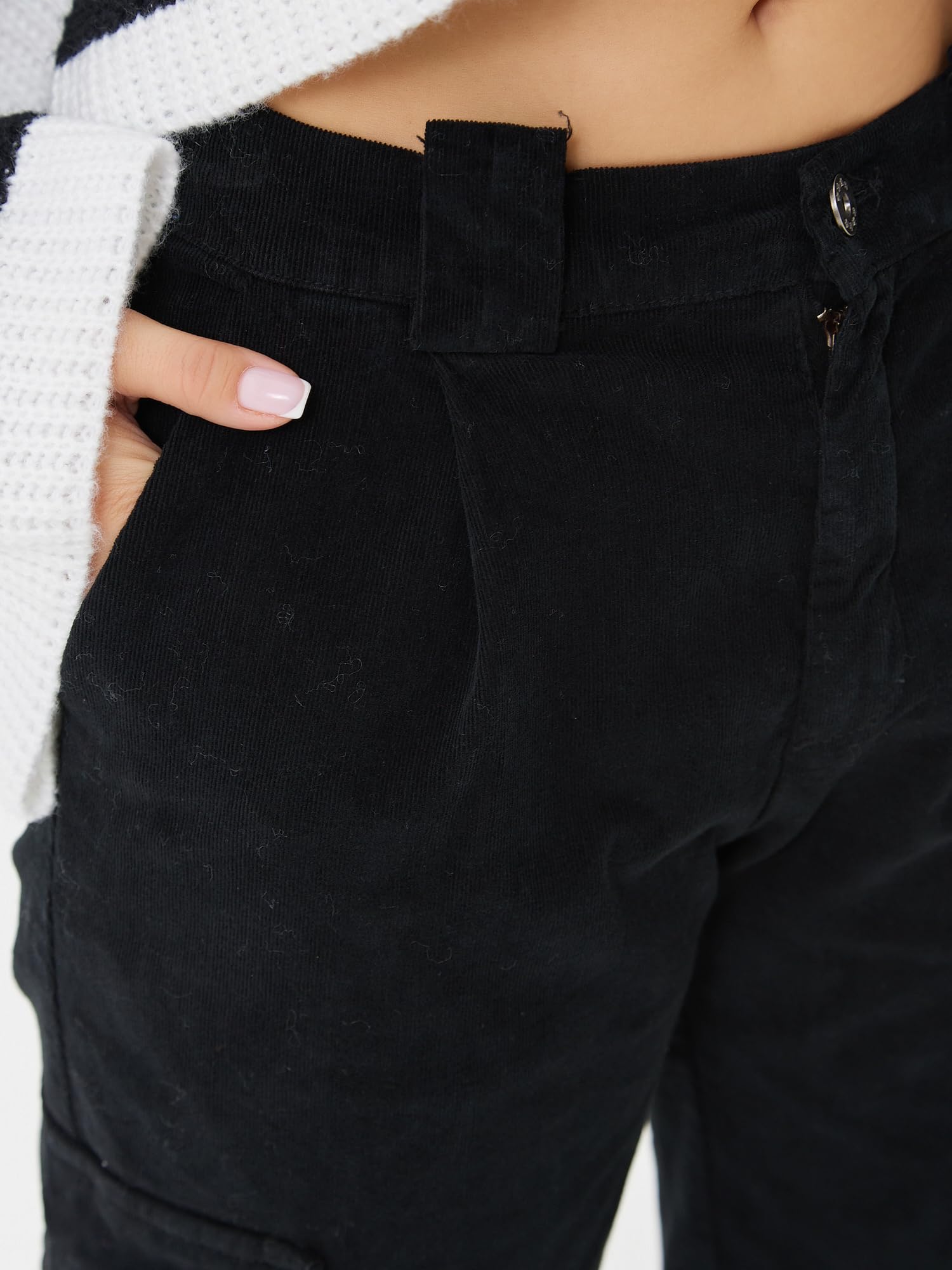Pantaloni Cargo Donna Cotone Velluto a Coste Leggero Jeans Vita Alta Pantaloni Eleganti Primaverili con Tasche Chino Donna