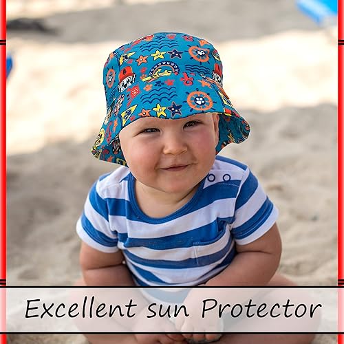 Miniatura 5 de Nickelodeon Paw Patrol Chase, Marshall and Rubble - Sombrero de pescador impreso UPF50+ con protección solar blanco-azul