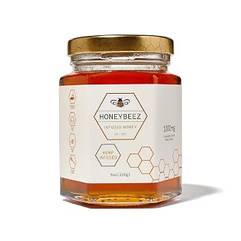 HoneyBeez Premium Raw Honey Infused with Hemp- 32mg per serving Natural, 8oz