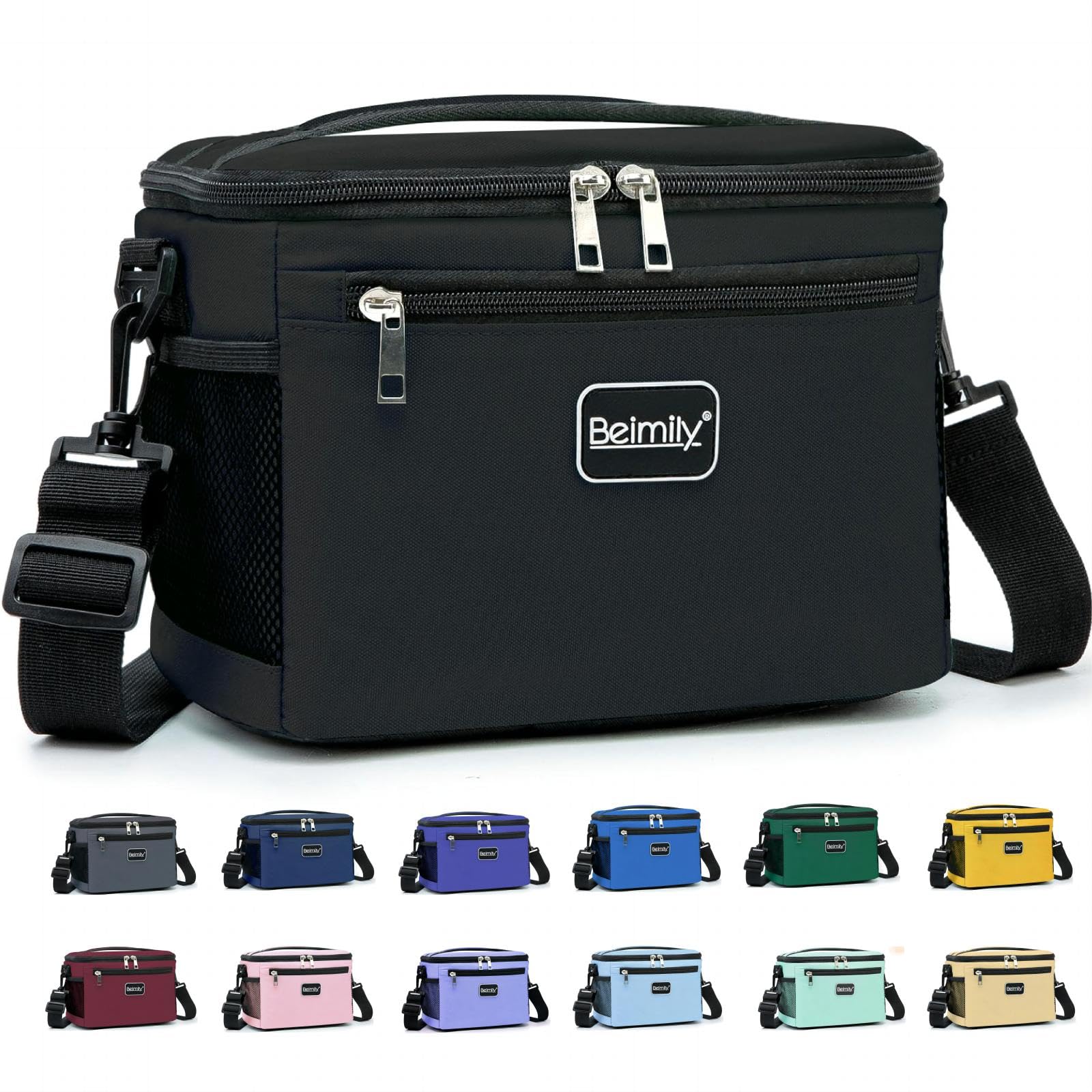 BEIMILY Lunch Bag for Women/Men,Insulated Lunch Box Soft Cooler Cooling Tote,Small Lunch bag for work,Adult Lunch Box,Reusable Leakproof Lunch Bag with Adjustable Shoulder Strap (black)