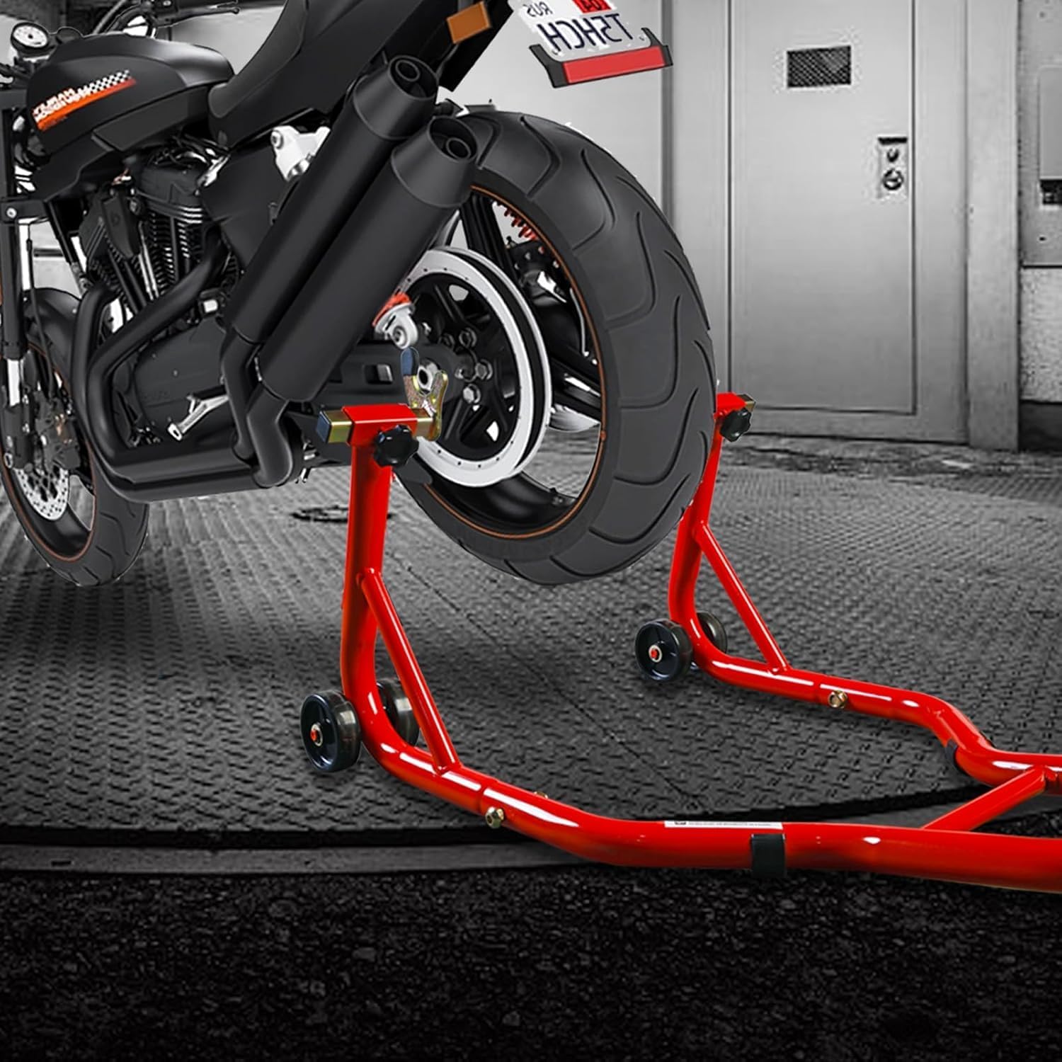 Big RED Motorcycle Stand Rear Combo Wheel Lift Stands, 850LBS Capacity, Adjustable Swingarm Spool with U+L, Fit for Yamaha, Kawasaki, Honda, Suzuki, Red