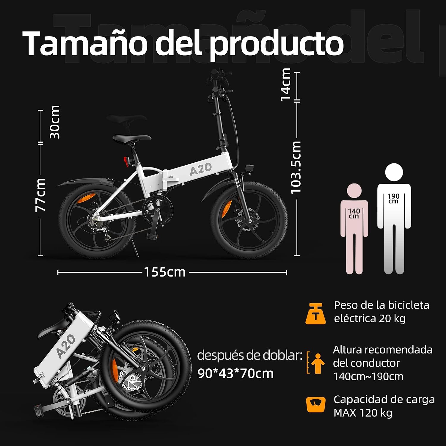 Bicicleta eléctrica ADO A20 250W Mujeres Hombres Bicicleta eléctrica  Plegable/Bicicleta eléctrica de Ciudad con batería de Iones de Litio  Desmontable de 36V 10.4Ah, 25 km/h (Blanco, 20) : Amazon.es: Deportes y aire