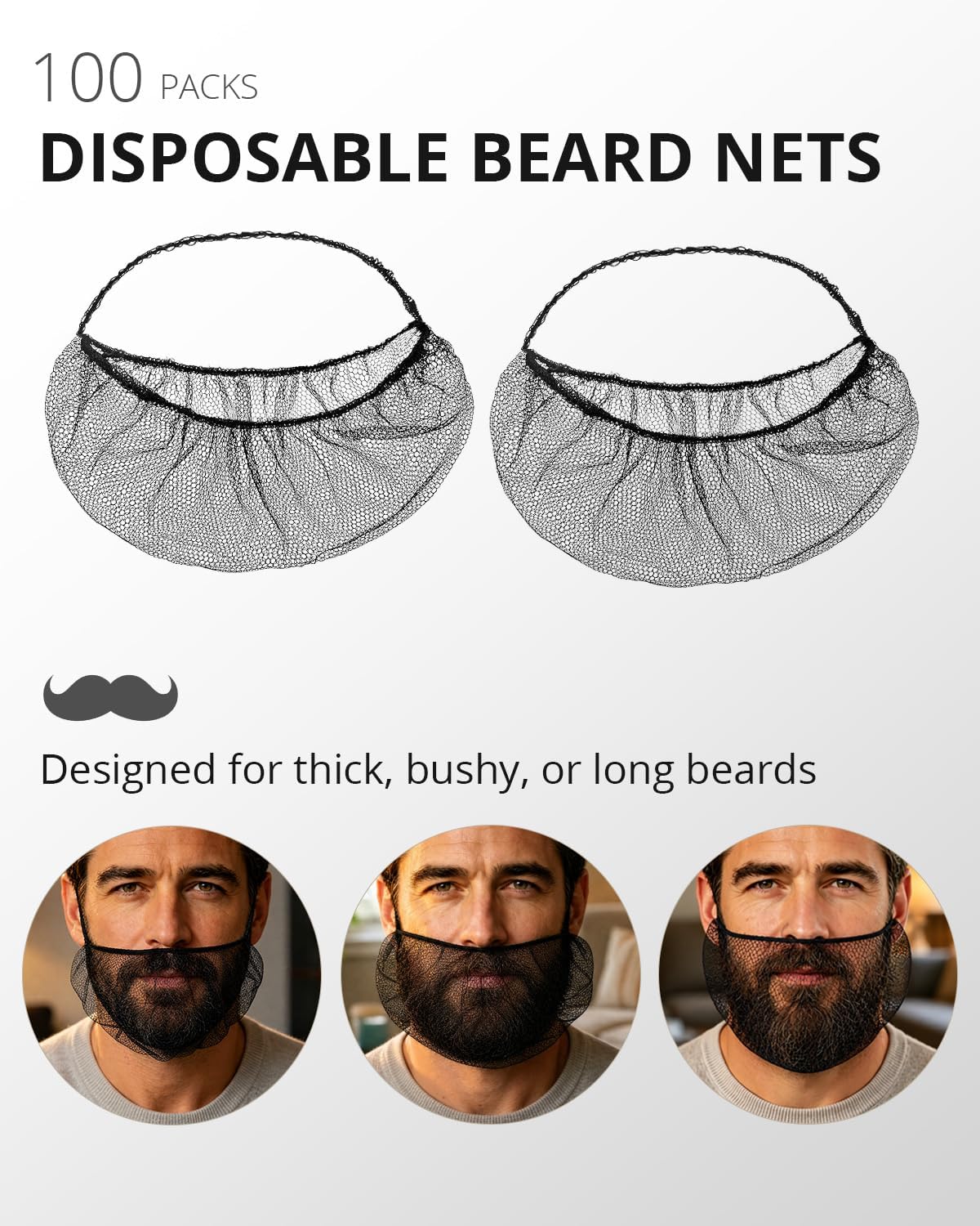 Disposable Honeycomb Nylon Beard Nets for Food Service – 100 Pack, Black