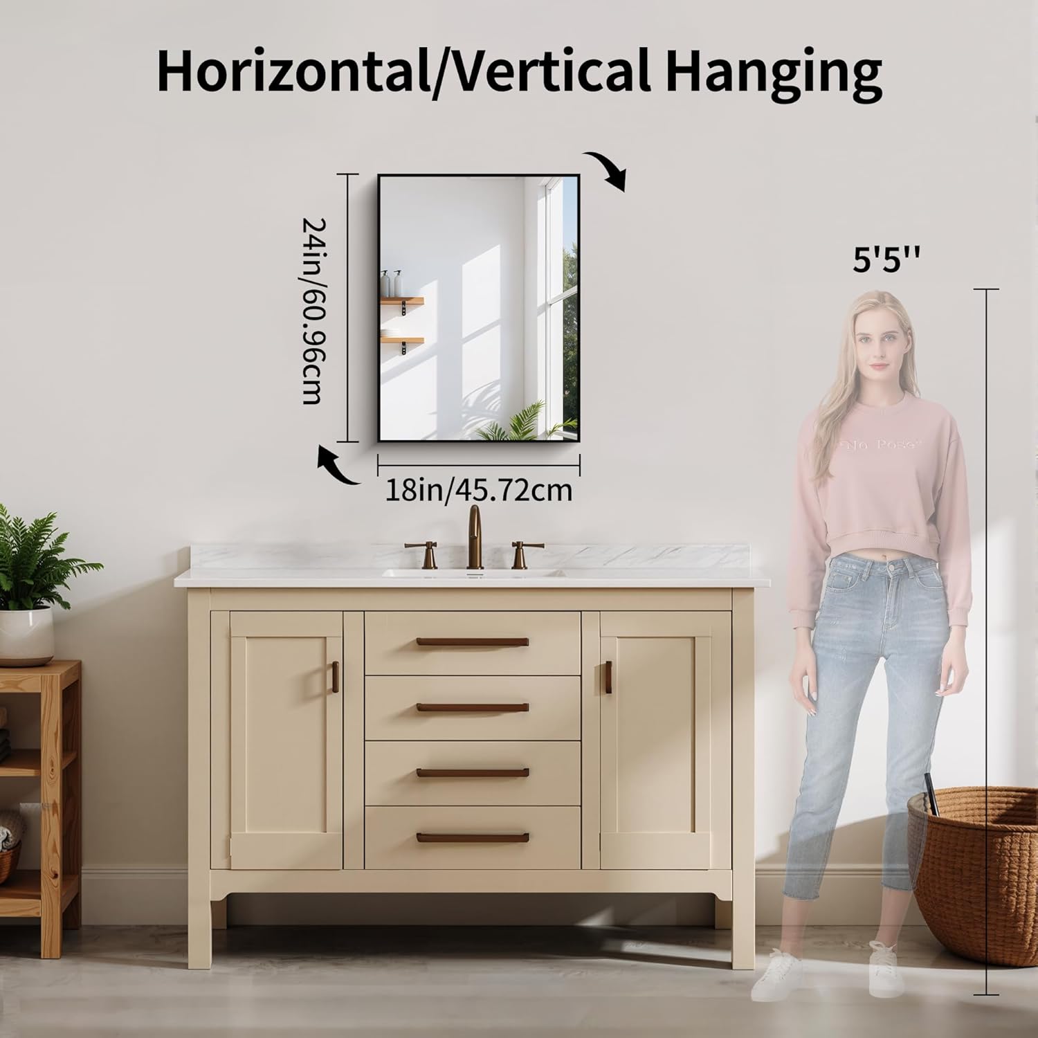 YIROMAN Bathroom Mirror 18"x24", Black Bathroom Mirrors for Over Sink with Aluminum Frame, Rectangular Vanity Mirror with Right Angle, Wall Mirror for Oversink, Vanity, Bedroom, Living Room