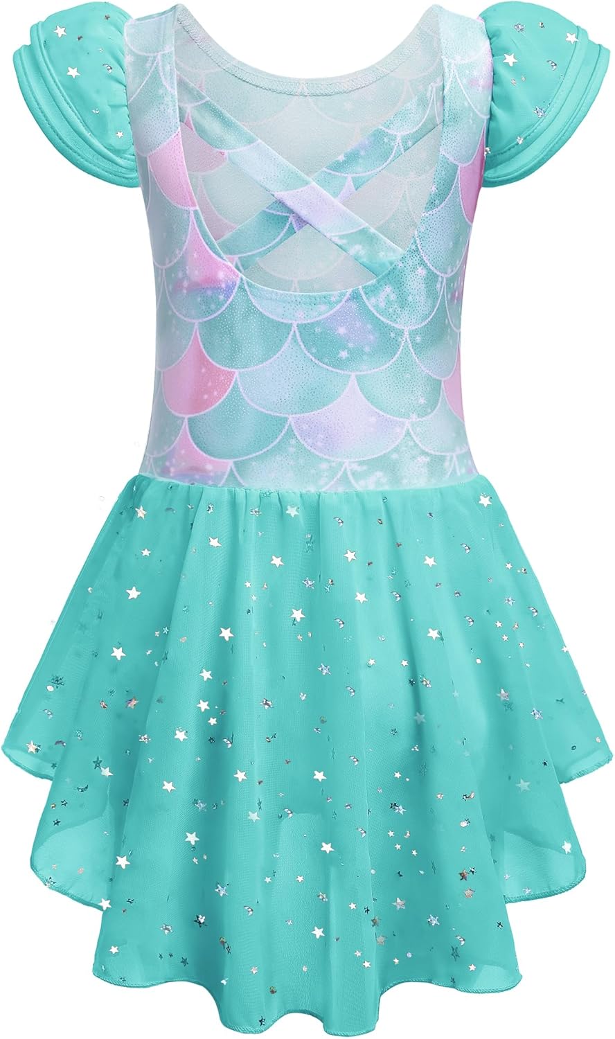 Zaclotre Girls Ruffle Sleeve Ballet Leotard with Skirt Criss-Cross Back Dance Dresses Outfit