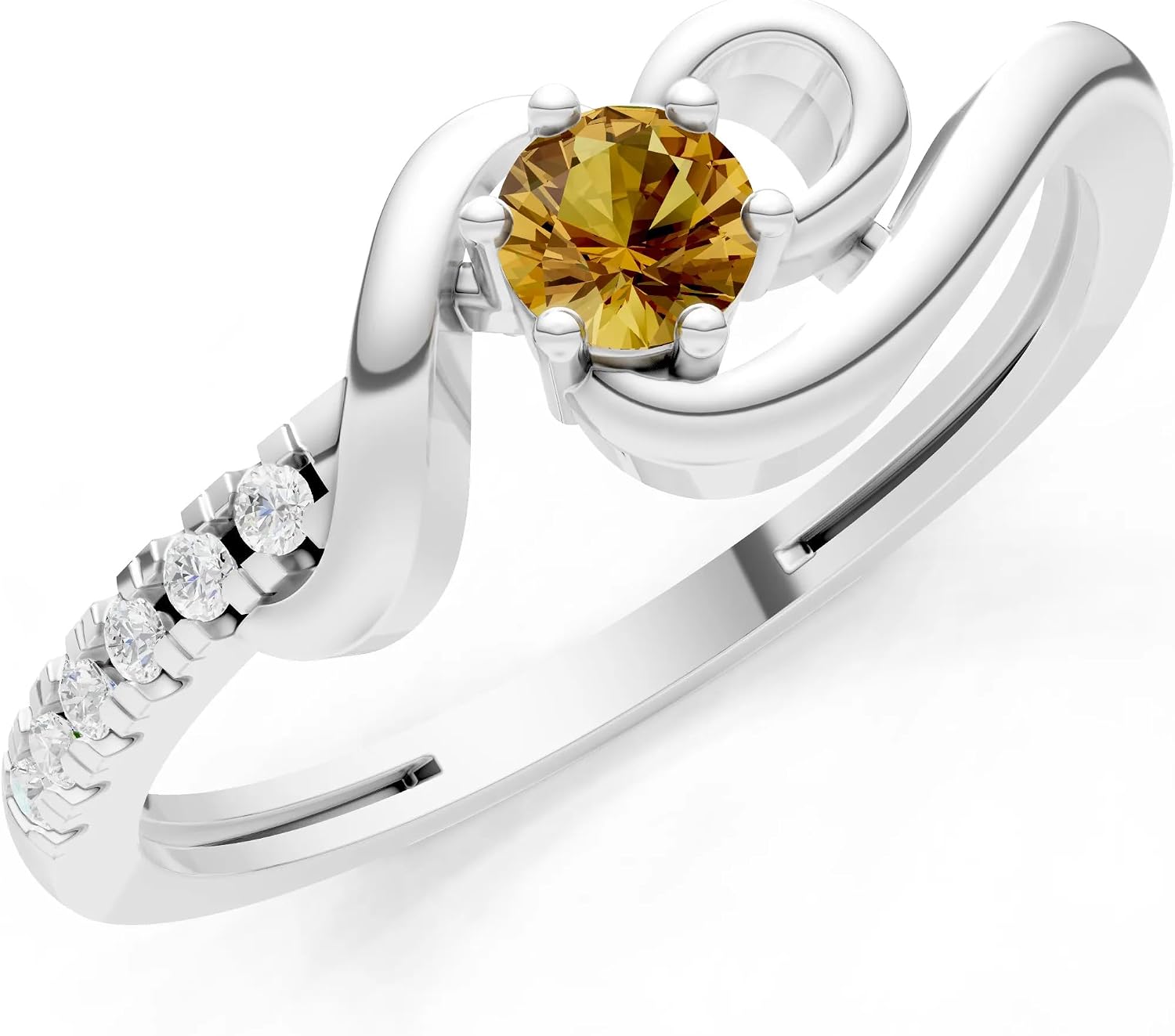 PEORA Round Cut Citrine Stackable Band Available in Solid 10K, 14K or 18K Ring – White, Yellow or Rose Gold