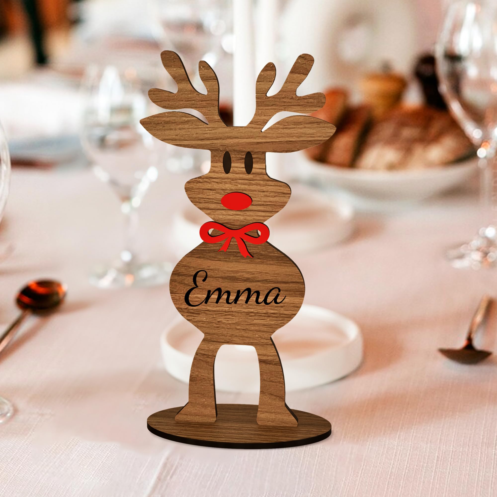 Transparent Gift Pack de Señaladores de Mesa Personalizados con Nombre Reno. Marcador de Madera para Mesa. Adornos de Navidad. Decoración Navideña. Regalos Navideños. Regalos Originales para Invitados