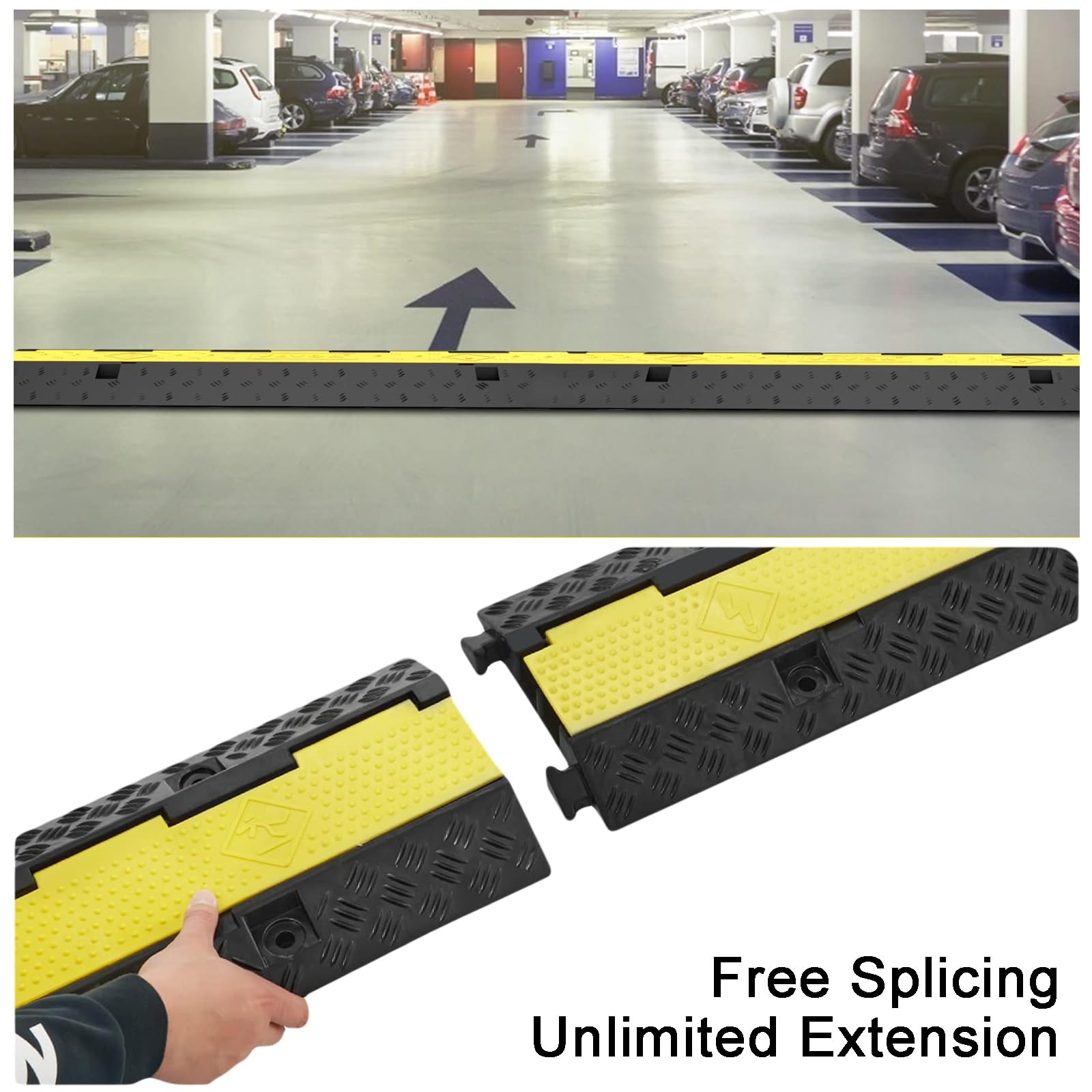 Pasacables Suelo de Goma para Exteriores de 2 Canales con Capacidad para 1100 Lbs Protector de Cable con Cubierta