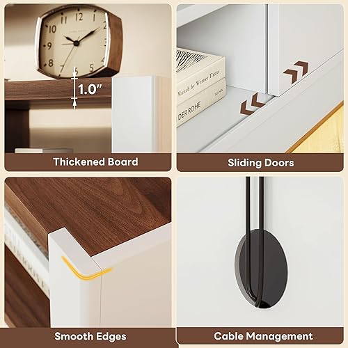 Miniatura 6 de LIKIMIO Moderno soporte de TV para TV de 70 pulgadas, centro de entretenimiento con estación de carga y luces LED, consola multimedia con puertas