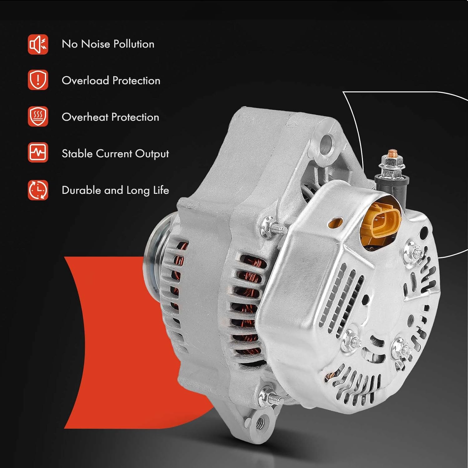 A-Premium Alternator Compatible with Acura SLX & Isuzu Trooper, 1996-1997, 3.2L, 12V 75A 4-Groove Pulley Clockwise, Replace# 2901237800, 2901237801