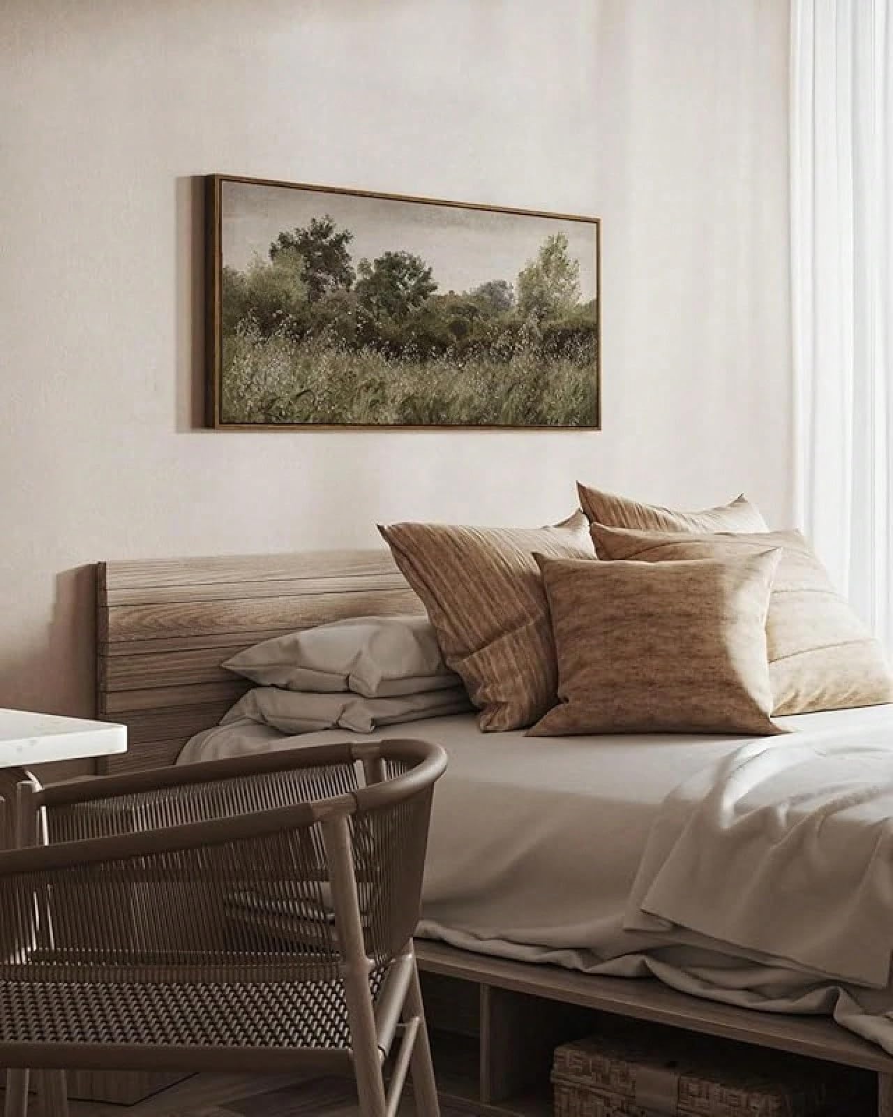 UUDEZO Dekoracja salonu w stylu wiejskim – bardzo duży obraz ścienny w ramie w stylu vintage z motywem krajobrazu retro (75 x 150 cm, czarna rama)