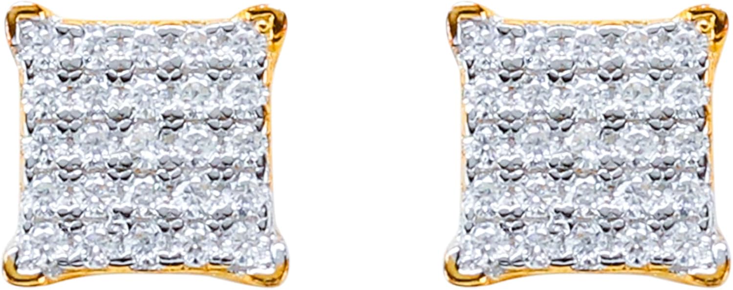 Moissanite Studs & Square Pave Earrings for Men & Women – 925 Sterling Silver, Screw Back, Diamond Tester Approved, Luxury Gift Box Included