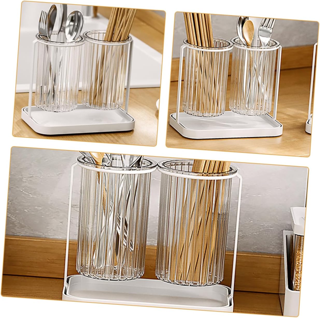 Zerodeko Kitchen Utensil Holder Multi Functional Cutlery Organizer for Spoons Forks and Chopsticks and Design Elegant Modern Kitchen Decor Space Saving Drain