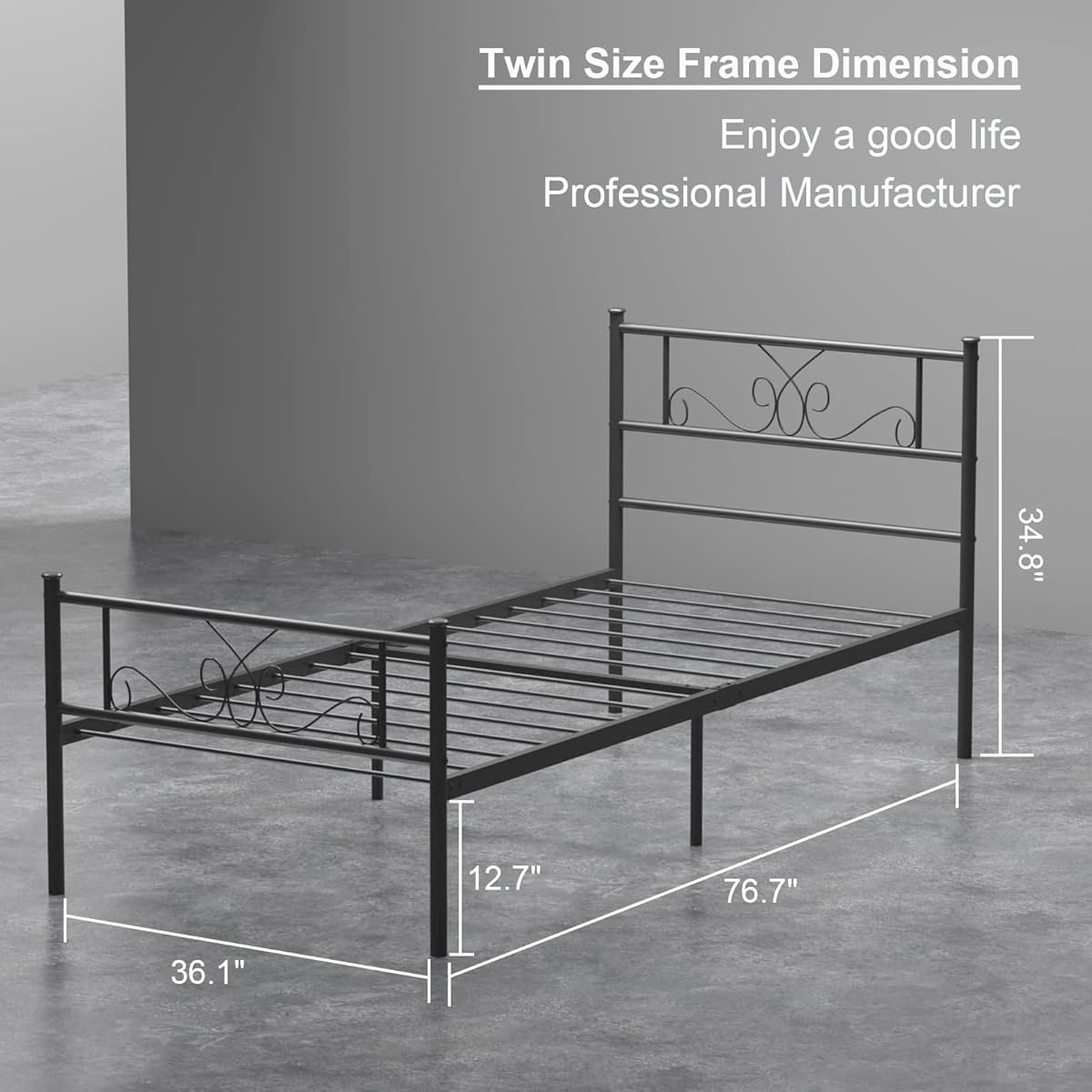 TWIN Metal Platform Bed Frame, Headboard and Footboard, Black