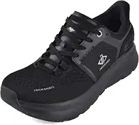 Tênis masculino com bico largo, sem fecho, suporte de arco, tênis de corrida com estabilidade de amortecimento grosso, tênis ortopédico para caminhada, Allblack, 11 Wide