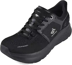 Tênis masculino com bico largo, sem fecho, suporte de arco, tênis de corrida com estabilidade de amortecimento grosso, tênis ortopédico para caminhada, Allblack, 11 Wide