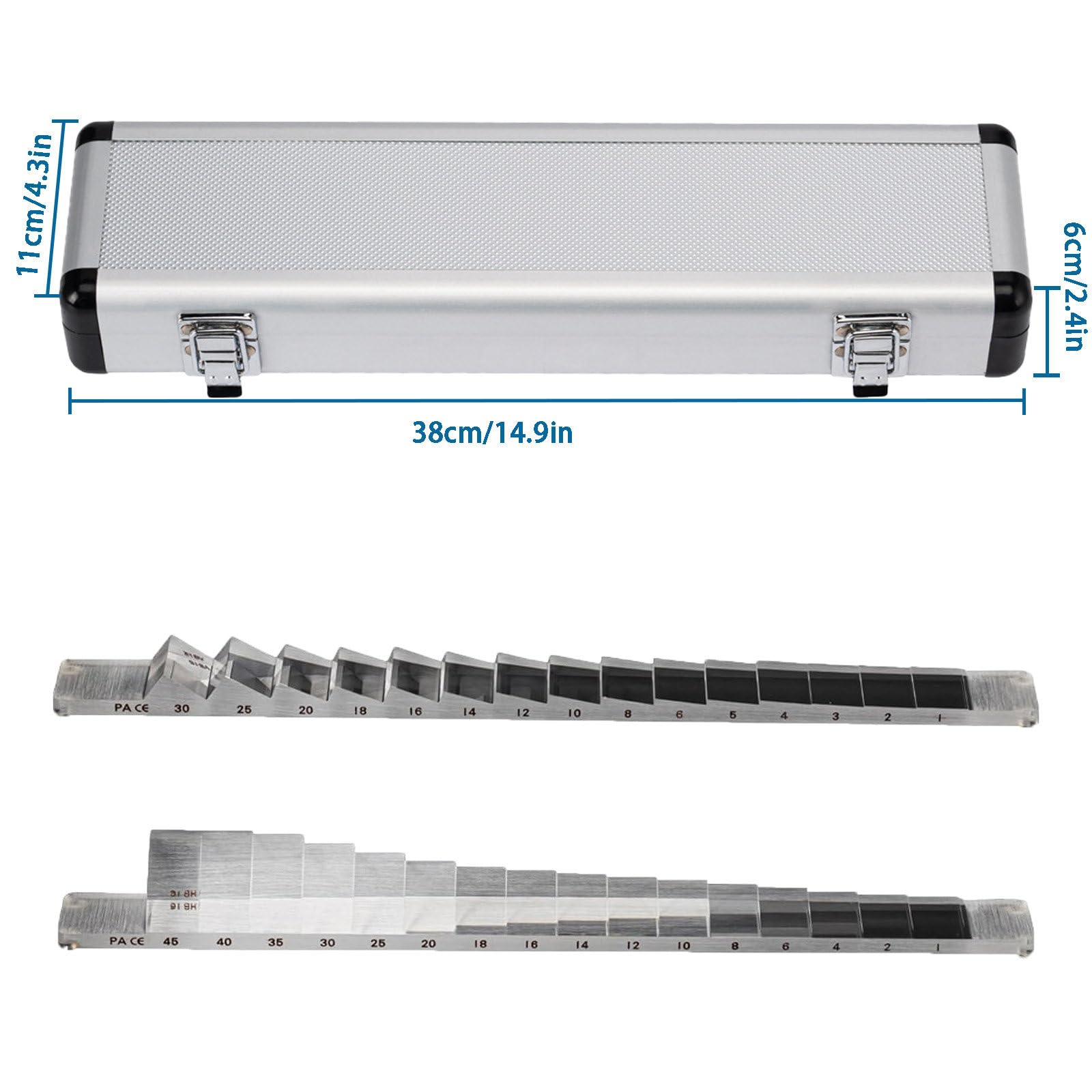 Juego De Prismas Oftálmicos Óticos, Juego De Barras De Prismas Ópticos Oftálmicos Horizontales (16) y Verticales (15) con Estuche De Aluminio, Fácil De Transportar, para Hospitales, Optometría