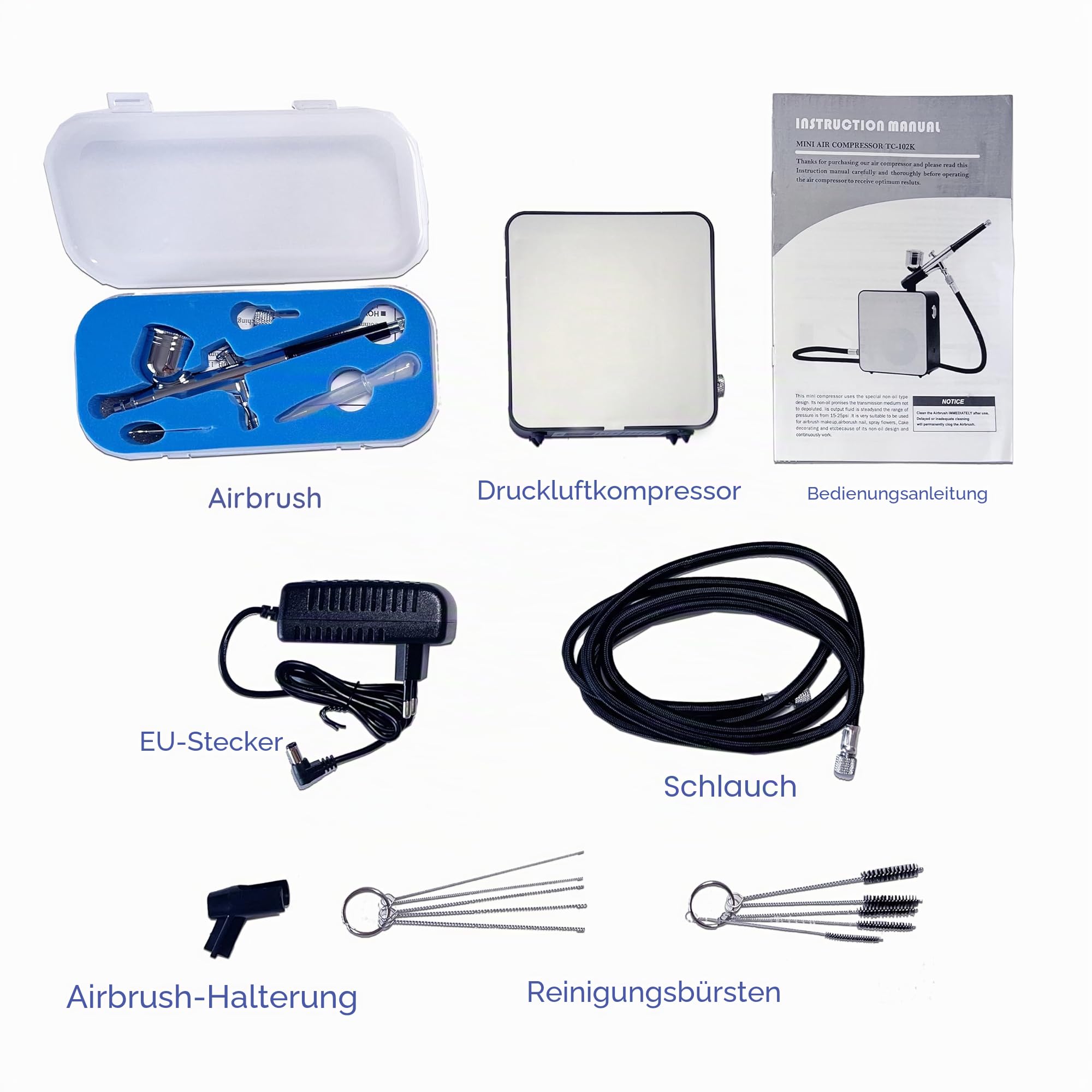 Komplettes Airbrush Set mit Kompressor, Vintage Design, 20 PSI, leicht für Anfänger, Ideal für Kunst, Graffiti, Make-up, Kuchendekoration, Nagelkunst und Modellbau