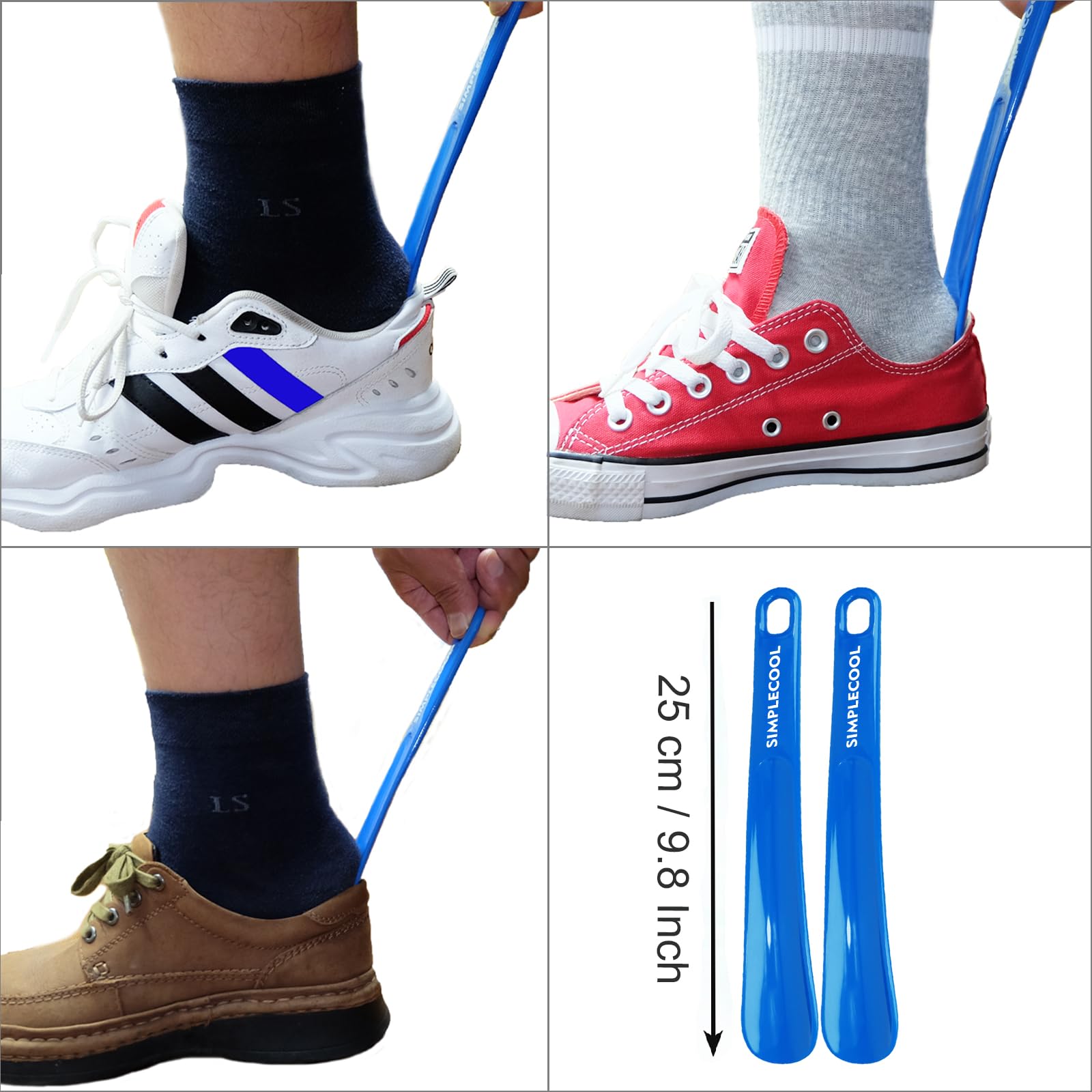 SIMPLECOOL Bocina de plástico para zapatos, cuernos portátiles de viaje. Cuchara duradera para zapatos para hombres, mujeres, personas mayores y niños., Azul/9.8 pulgadas, 25cm