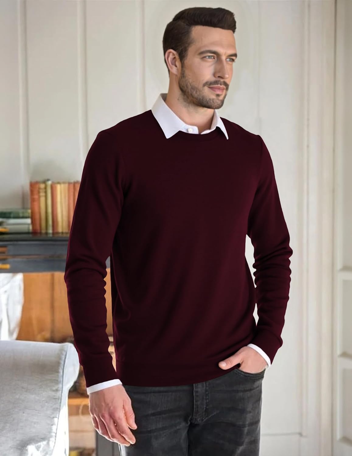 JMIERR Men's Wool Blend Sweaters Classic Crew Neck Casual Old Money Fall Sweaters - Image 3