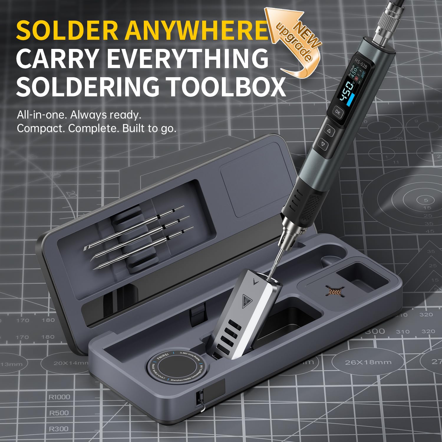 Photo 1 of FNIRSI HS-02B 100W Portable Corded Soldering Iron Kit with Storage Case, 2S Fast Heating, 212-842?, Pre-set 3 Groups Temperature, 3 210 Soldering Tips, Smart Soldering Iron Pen for Electronics Repair