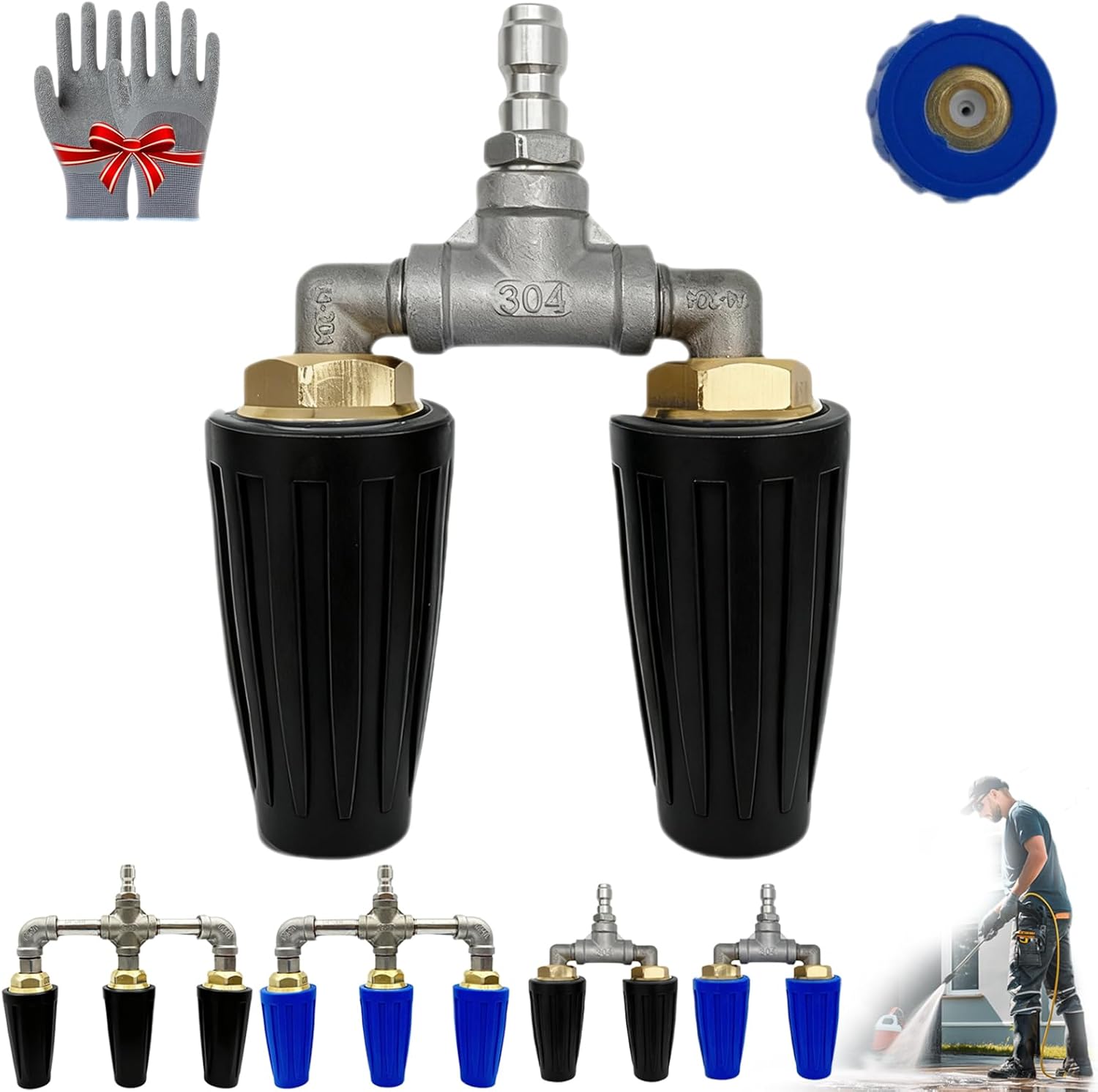 4000 Psi Triple Turbo Nozzle Pressure Washer, 360° Rotating Nozzle Triple Nozzle Pressure Washer, with 1/4" Quick Connector, 4-6 GPM, 4000 PSI Max, for Power Washer (Triple (Blue))