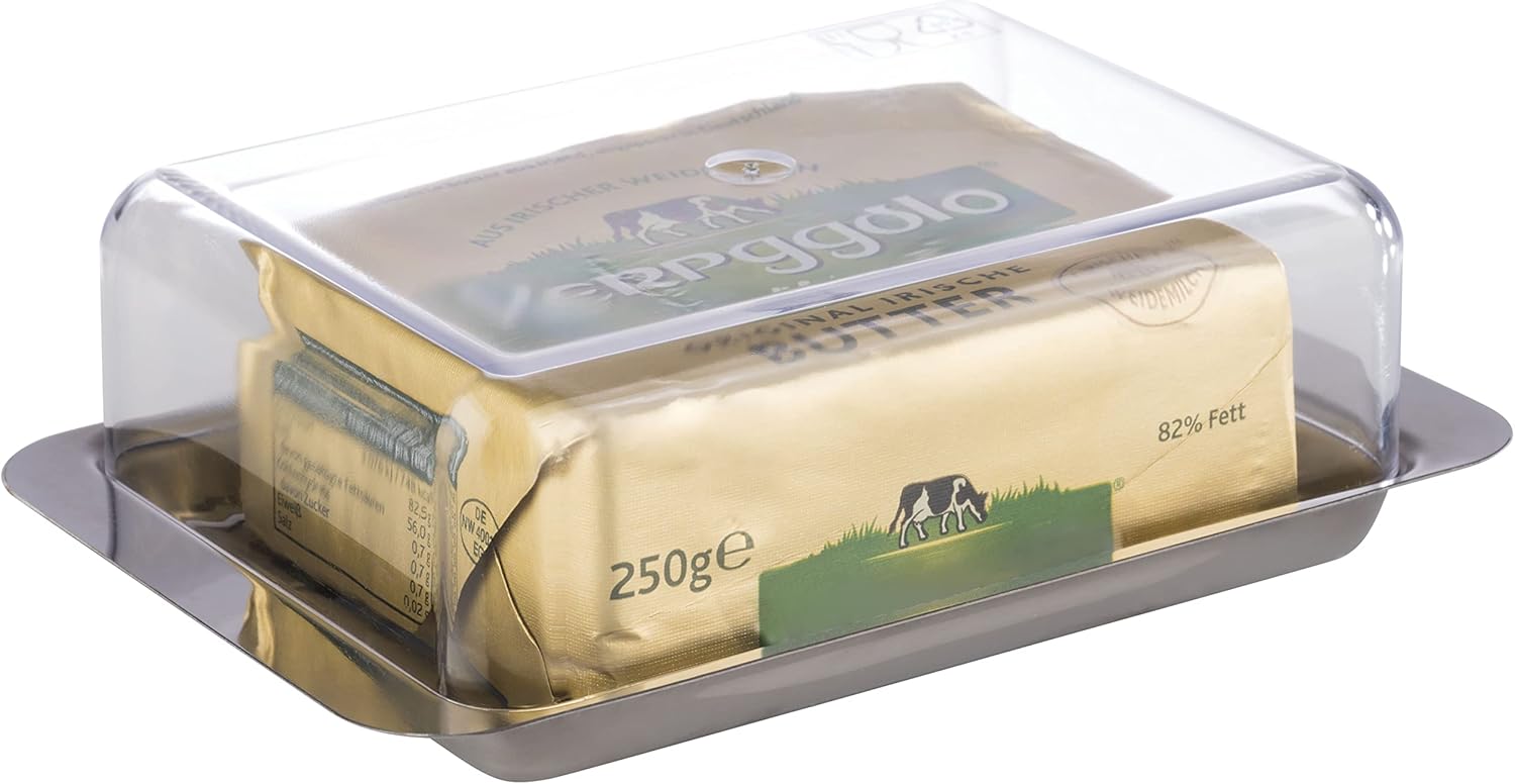 APS Refrigerator Butter Dish Stainless Steel Butter Container - Durable & Rustproof, 16 x 9.5 x 5.5cm, Not Dishwasher Safe