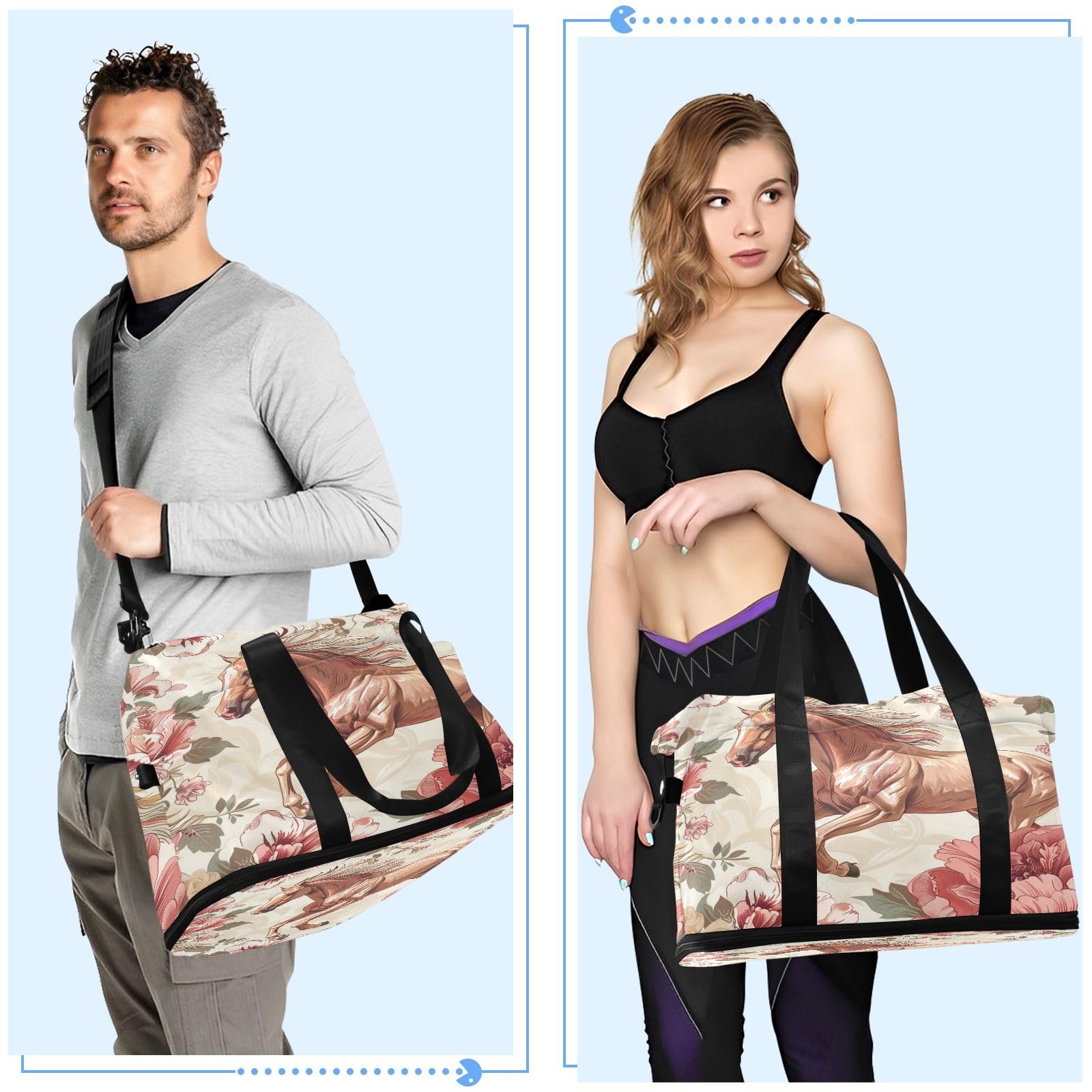 Bolsa de viaje para caballos, bolsa de gimnasio para deportes, impermeable, bolsa de fin de semana con compartimento, caballo, Talla única, Bolsa de viaje