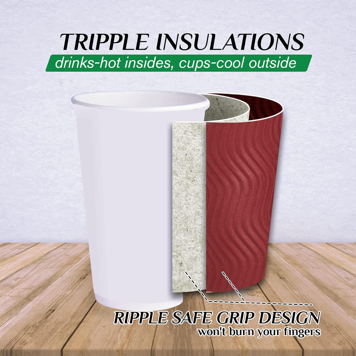 JollyPack 60 Pack 16 oz Paper Coffee Cups, Wine Red Disposable Beverage Cups with Insulated Ripple Wall for Coffee, Tea, and Hot Chocolate