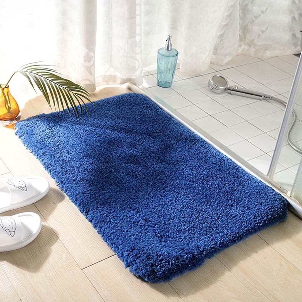 バスマット ラグマット 足ふきマット 青 無地 速乾 吸水 お風呂 滑り止め 丸洗い ふわふわ カーペット 玄関マット 浴室マット