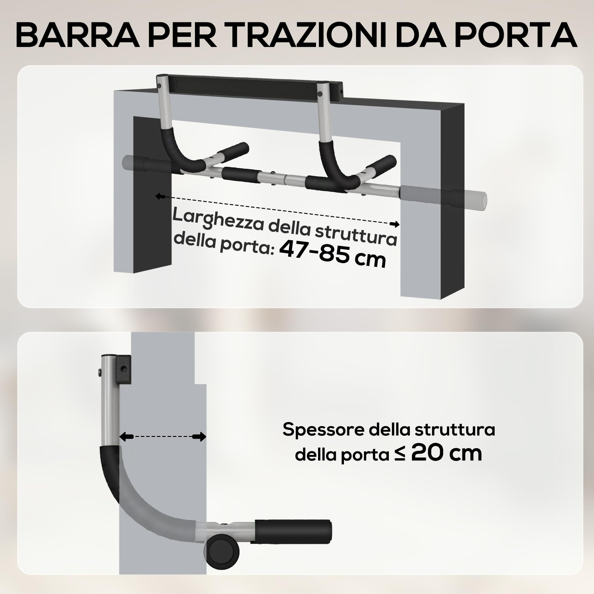 HOMCOM Barra per Trazioni a Pressione per Porta, Installazione senza Viti e Telaio in Tubi di Acciaio, Peso max: 110 kg