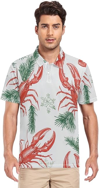 Lobster Pine Branches Mens Polo Shirts Short Sleeve Quick Dry Athletic Outdoor Sports S-XXL