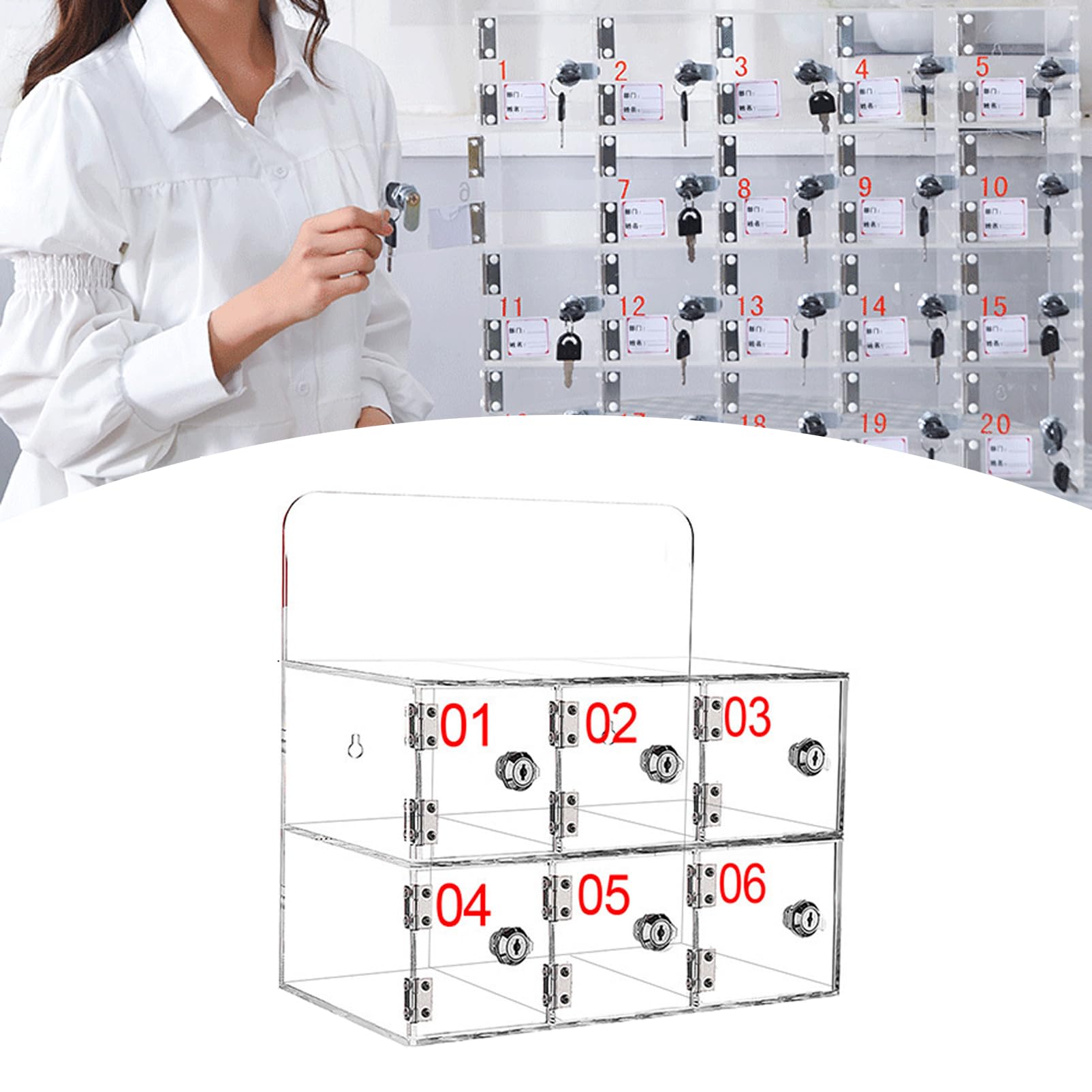 Ddasam Phone locker, 6 grids Phone Locker Box with Door Locks and Keys Wall-Mounted Cell Phones Storage Cabinet Pocket Storage Locker Box Suitable for classrooms, meeting rooms, workshops, gyms