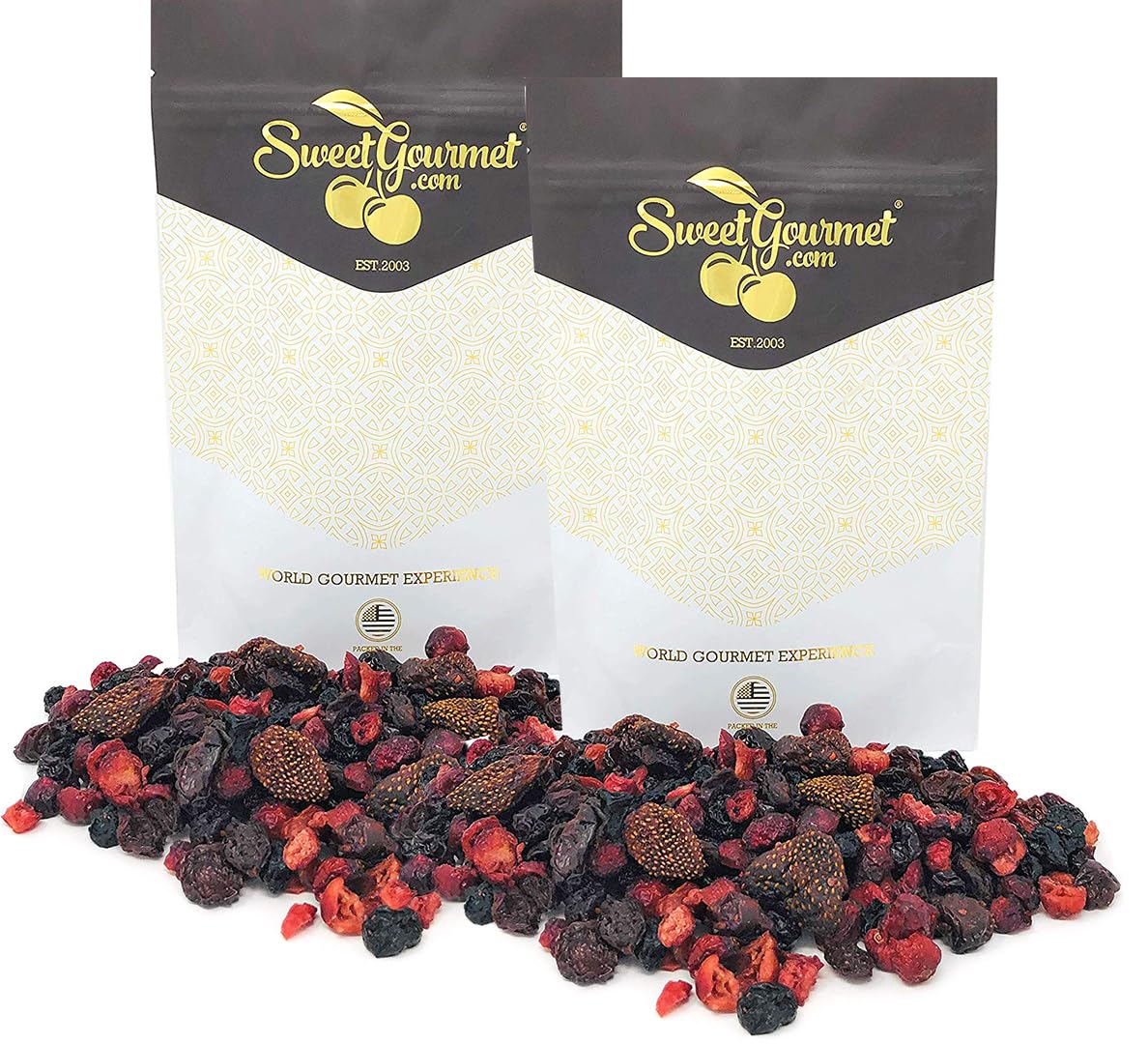 SweetGourmet Premium Dried Mixed Berries | Cherries, Cranberries, Blueberries, Strawberries | NON GMO | No Sulfur Dioxide | Preservative Free | 1 Pound (Pack of 2)