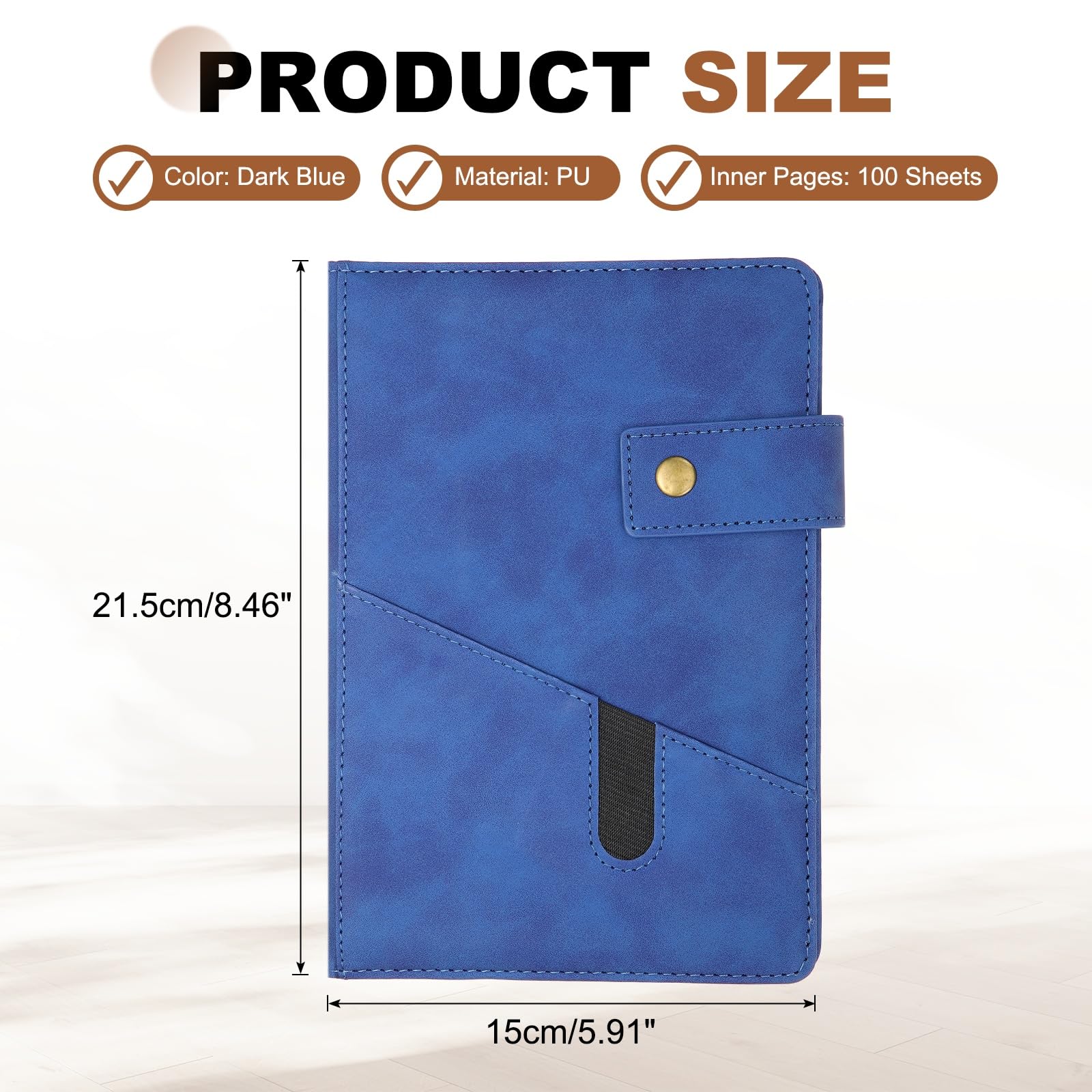 PATIKIL Diario A5 a righe in pelle, 100 g/m², 200 pagine, 15 cm x 21,6 cm, diario giornaliero con copertina rigida e penna, per riunioni, interviste, lavoro, blu scuro