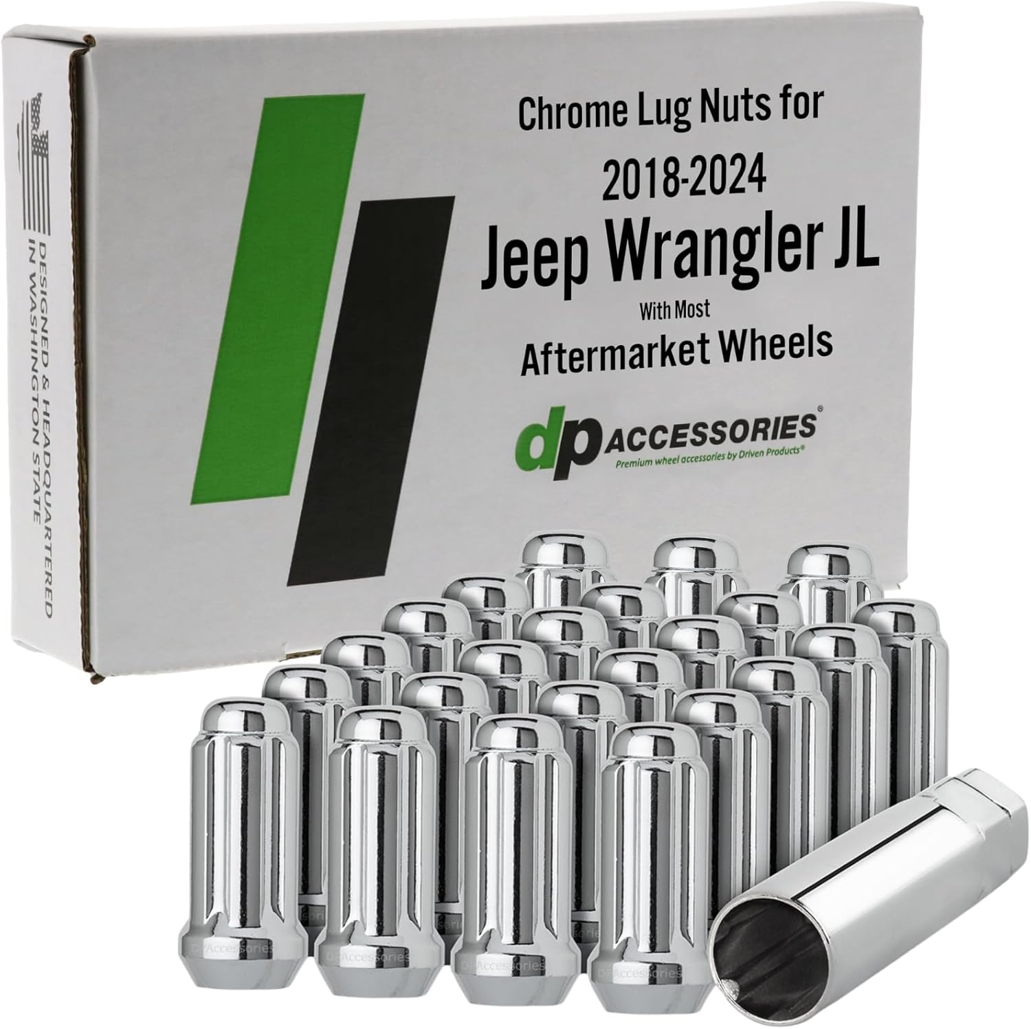 DPAccessories Lug Nuts Compatible with 2018-2026 Jeep Wrangler JL | Black Spline Style | Aftermarket Aluminum Wheels Only | Set of 23 Wheel Nuts & 1 Tool | DWRA1A-BK/023