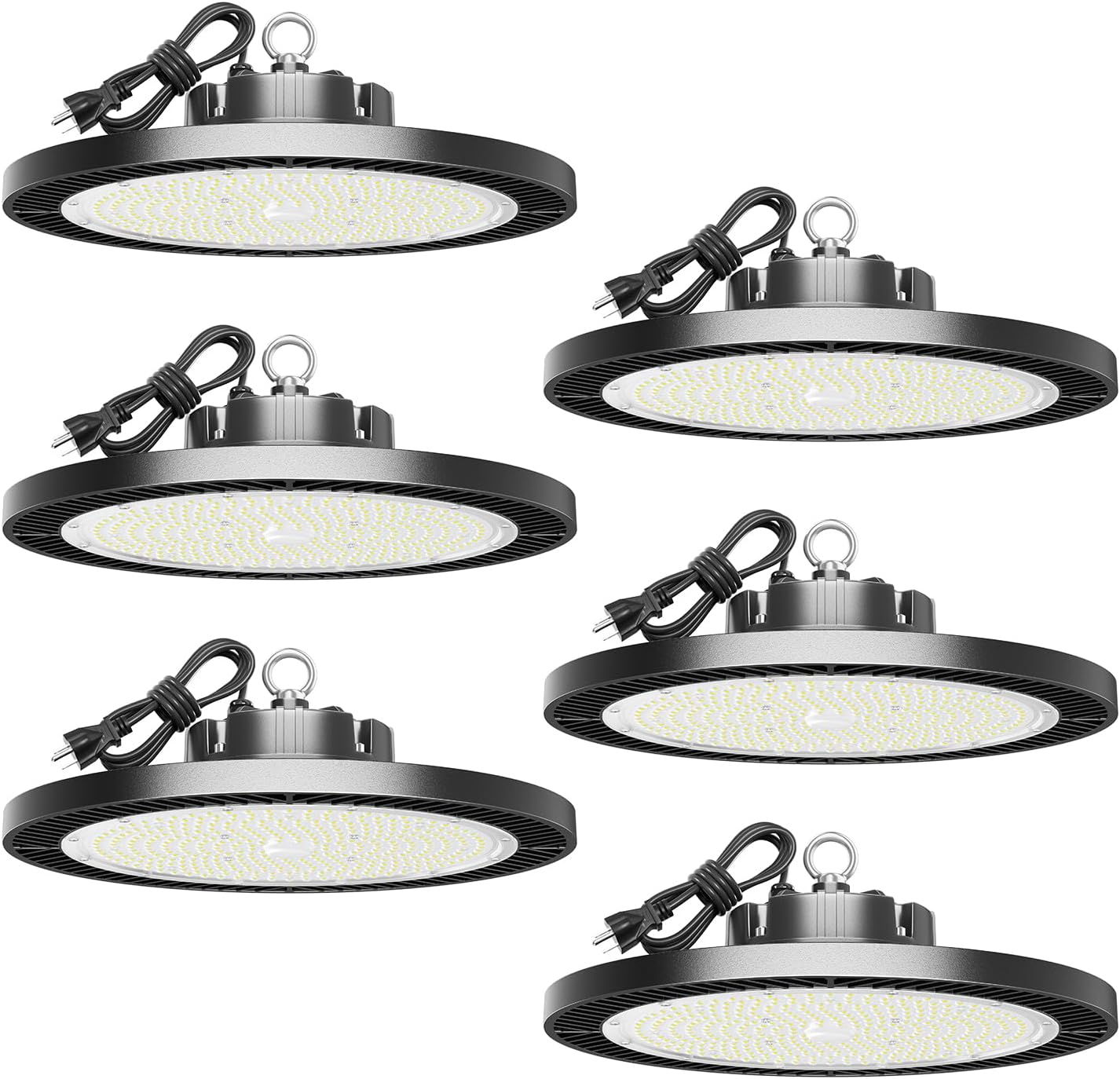 6 Packs 300W High Bay Shop Lights - UFO Led high Bay Lights, 42000LM 5000K Daylight, Waterproof Led Shop Light for Garage, Warehouse, Barn, Factory, Super Bright Commercial Bay Lighting