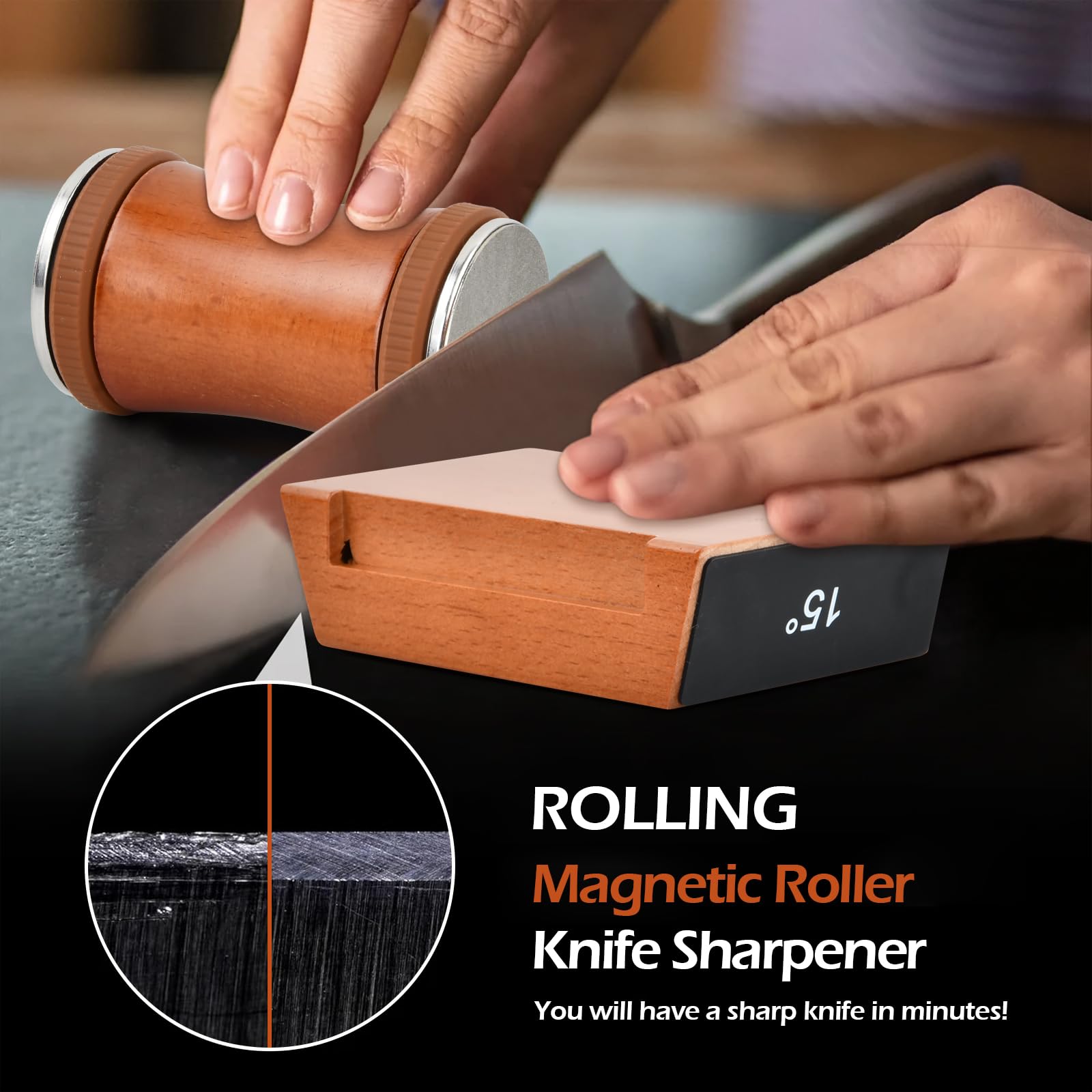 Affilacoltelli da Cucina, Rolling Knife Sharpener, Pietra Affilacoltelli Professionale, Affilatore per Coltelli manuale, due Angoli di Affilatura di 15° e 20°, per Coltelli Dritti Forbici
