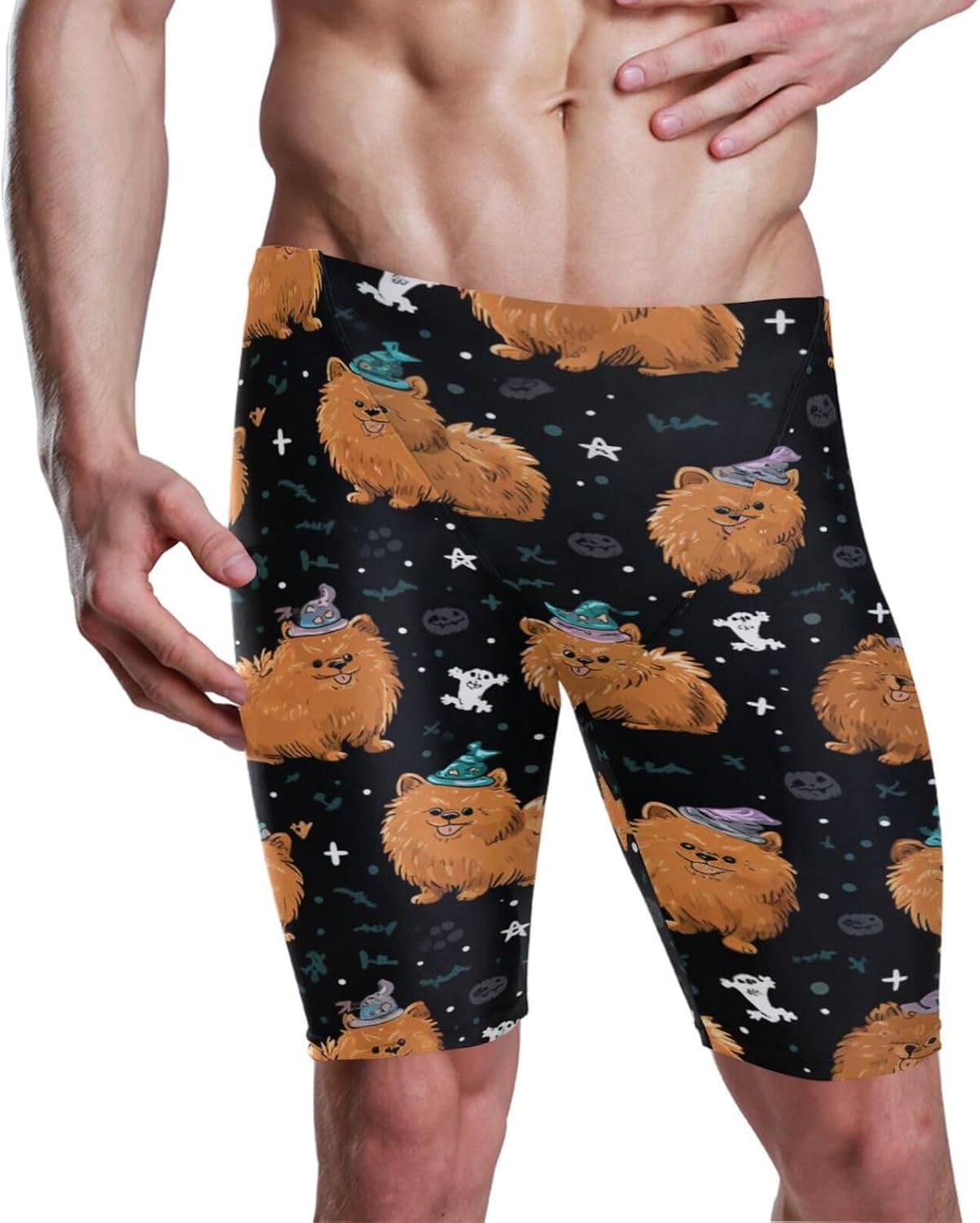 ZZXXB Halloween Pomeranian Men's Racing Swim Trunks Athletic Swim Jammers Quick Dry Training Swim Shorts S-3XL