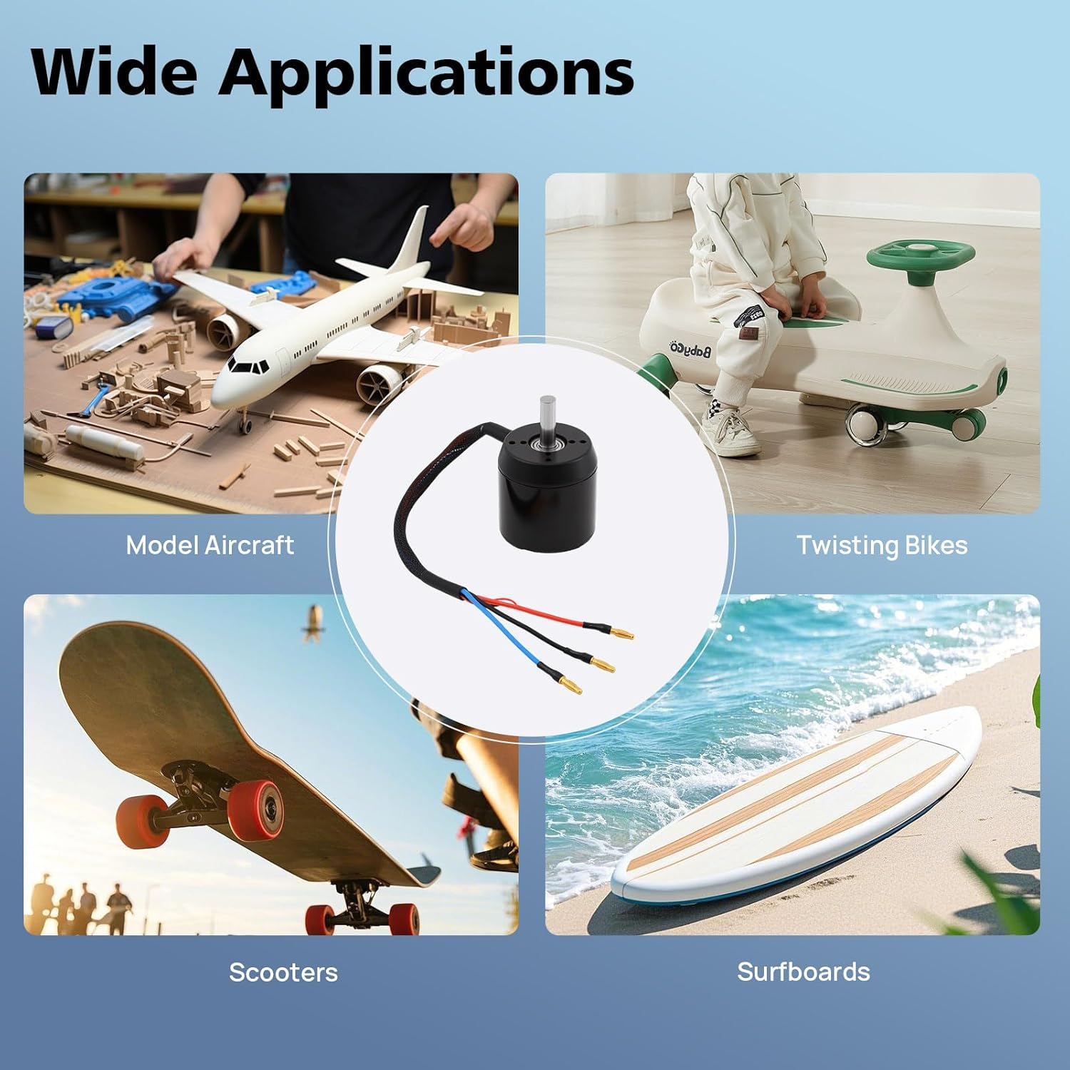 Electric Skateboard Brushless Motor, 170KV 2300W Efficience Brushless Belt Sensored Motor 4080RPM DIY Electric Skateboard Hub Motor Kit for Electric Skate Board Bicycle Scooter Longboard