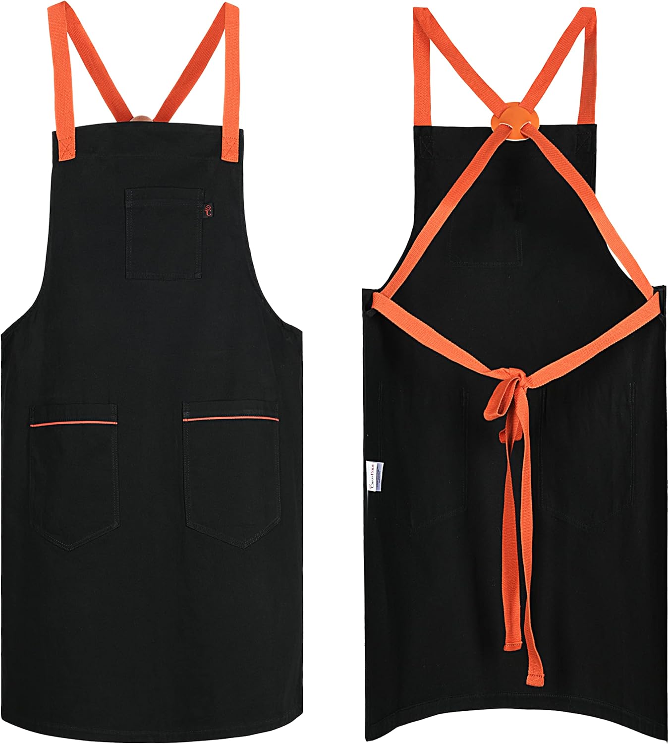 CHEFSPRIDE Professional Chef Apron for Men & Women - 100% Cotton Adjustable Kitchen Chef Apron with Cross Back & Tool Pockets, Black with Black Straps: Clothing, Shoes & Jewelry