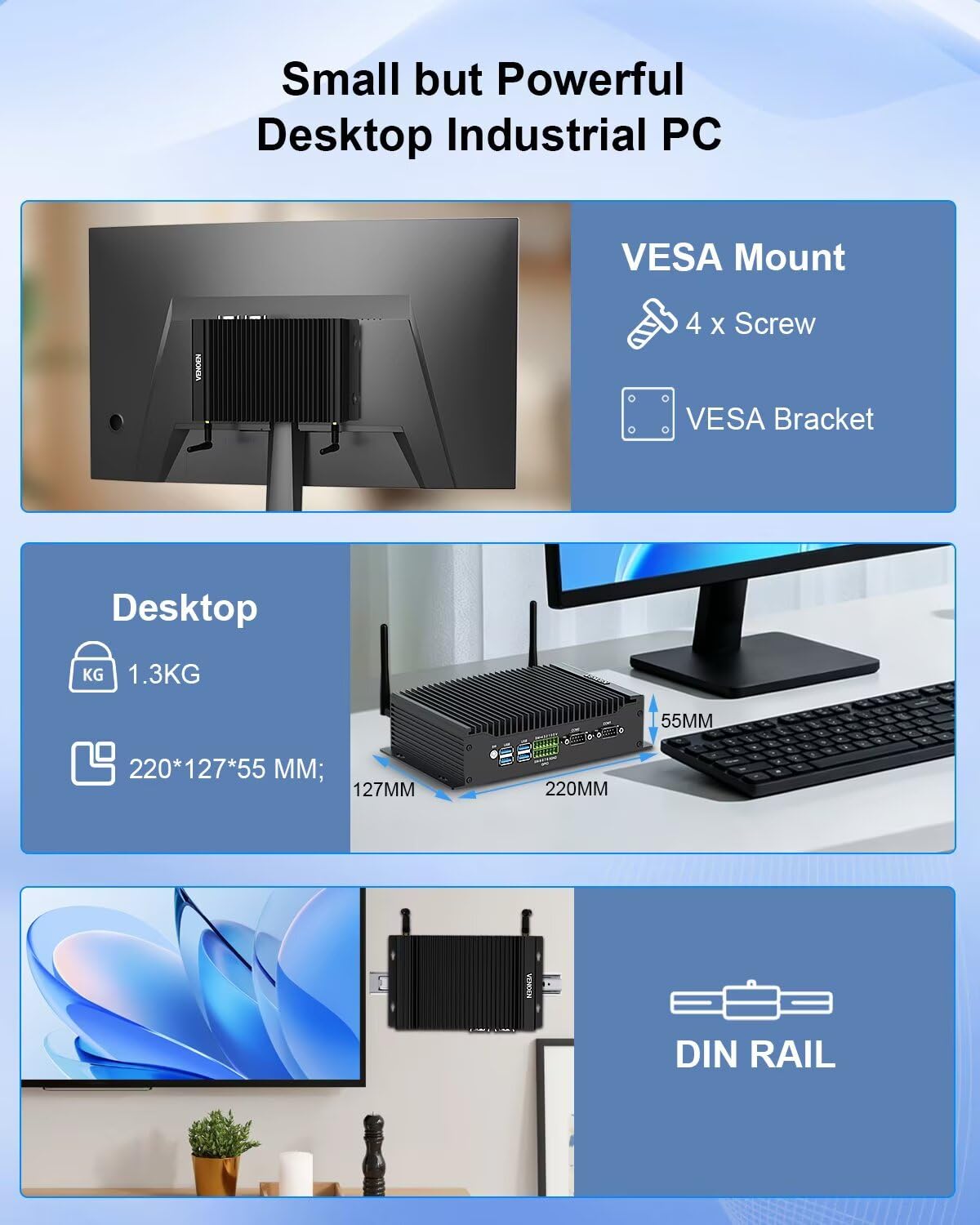 Industrial Mini PC Core i5 1235U, lüfterlos PC I5, 2xCOM, 16GB RAM 256G SSD | 14Pin GPIO, Dual Lan, 2xHD2.0, DP, USB3.0, SIM-Slot, Wifi, BT5.2, Industrie-Computer, Win 11/Linux